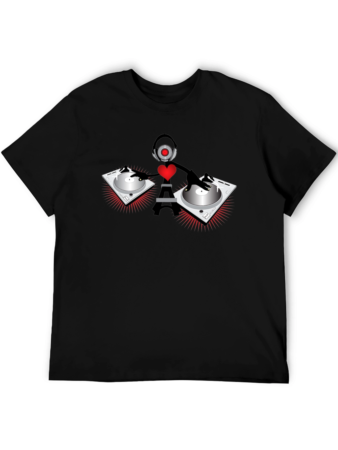DJ Robot Heart Black T-Shirt