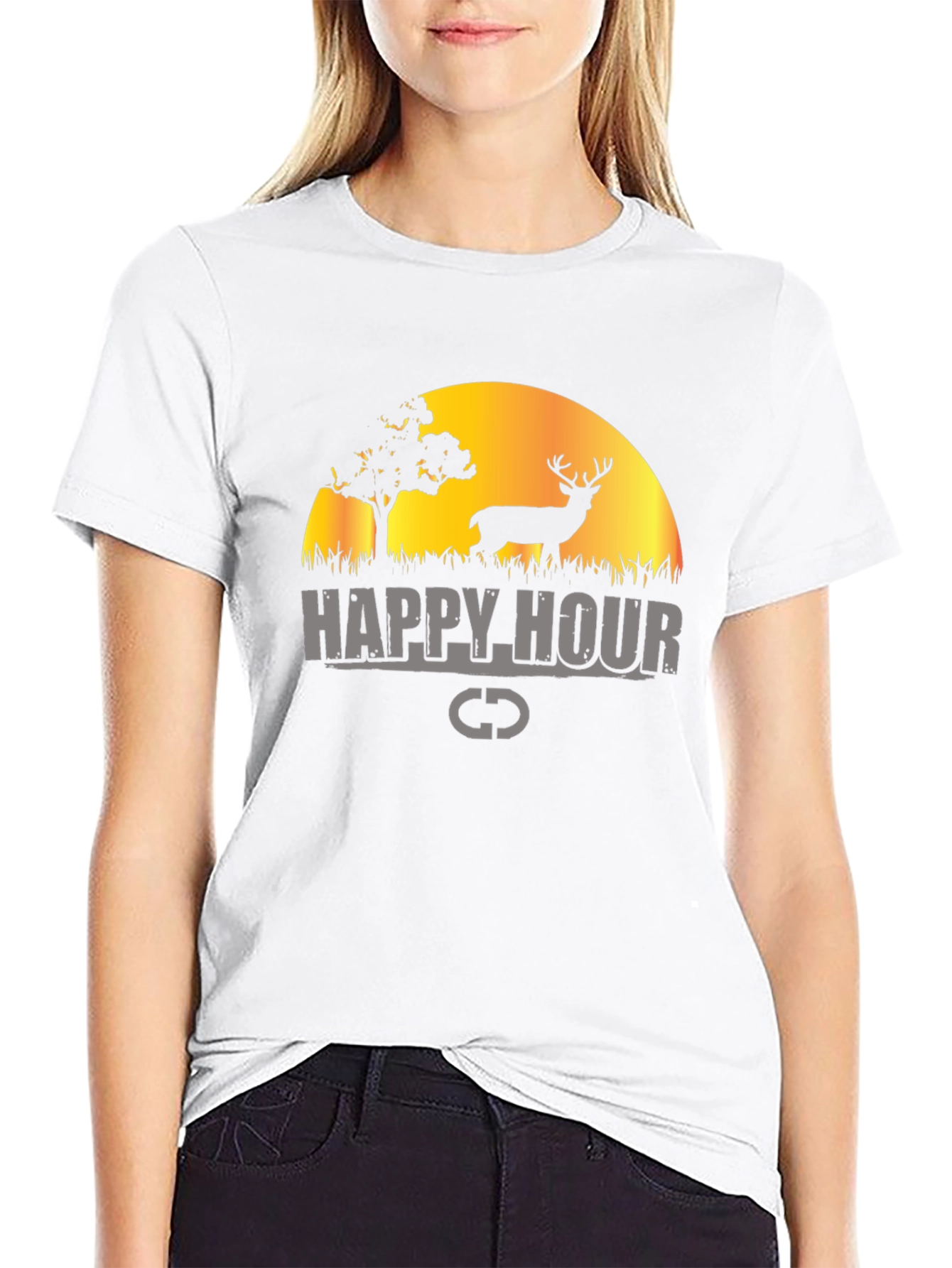 Happy Hour Deer Graphic Black T-Shirt