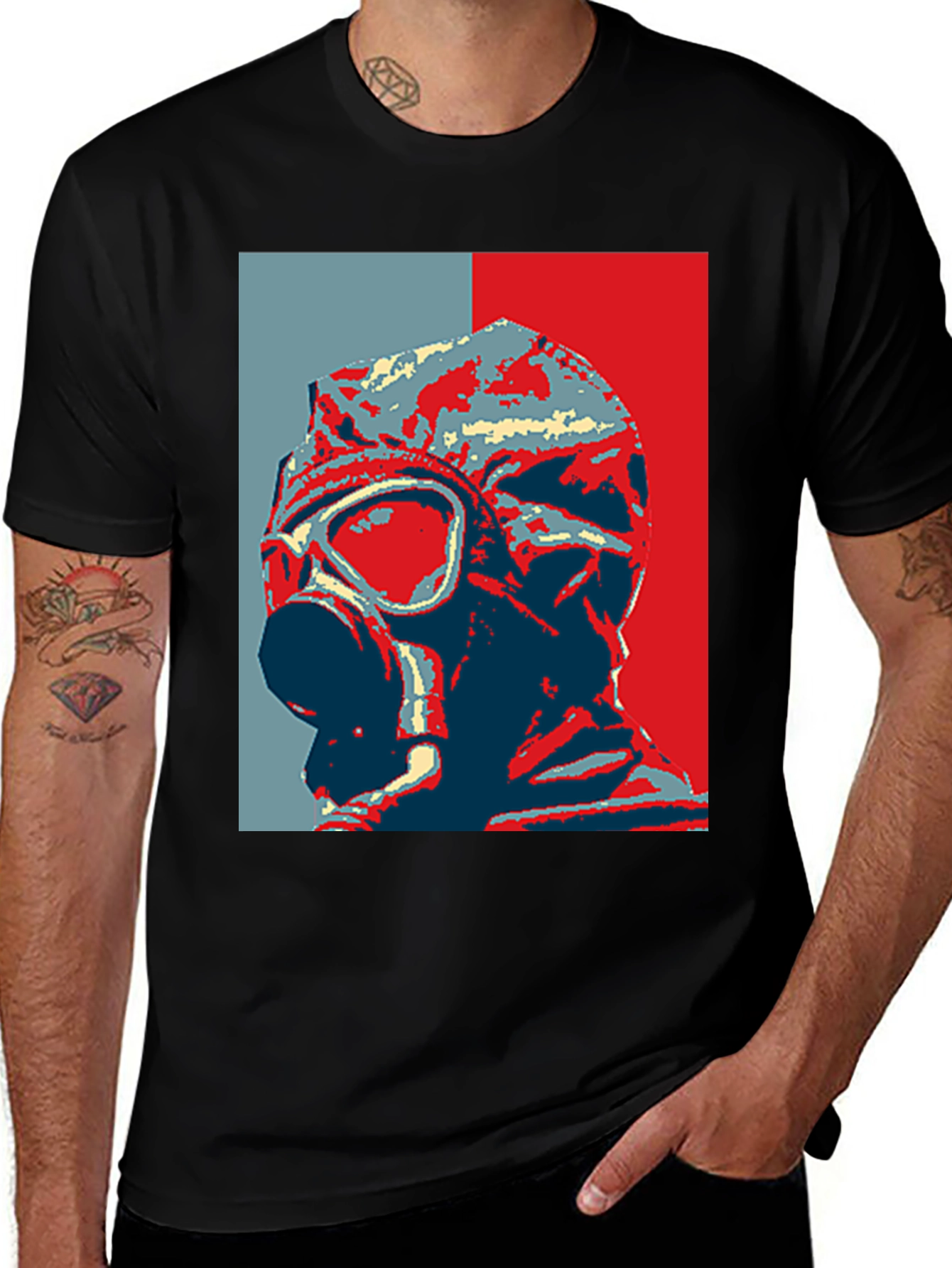 Gas Mask Graphic Print Black T-Shirt