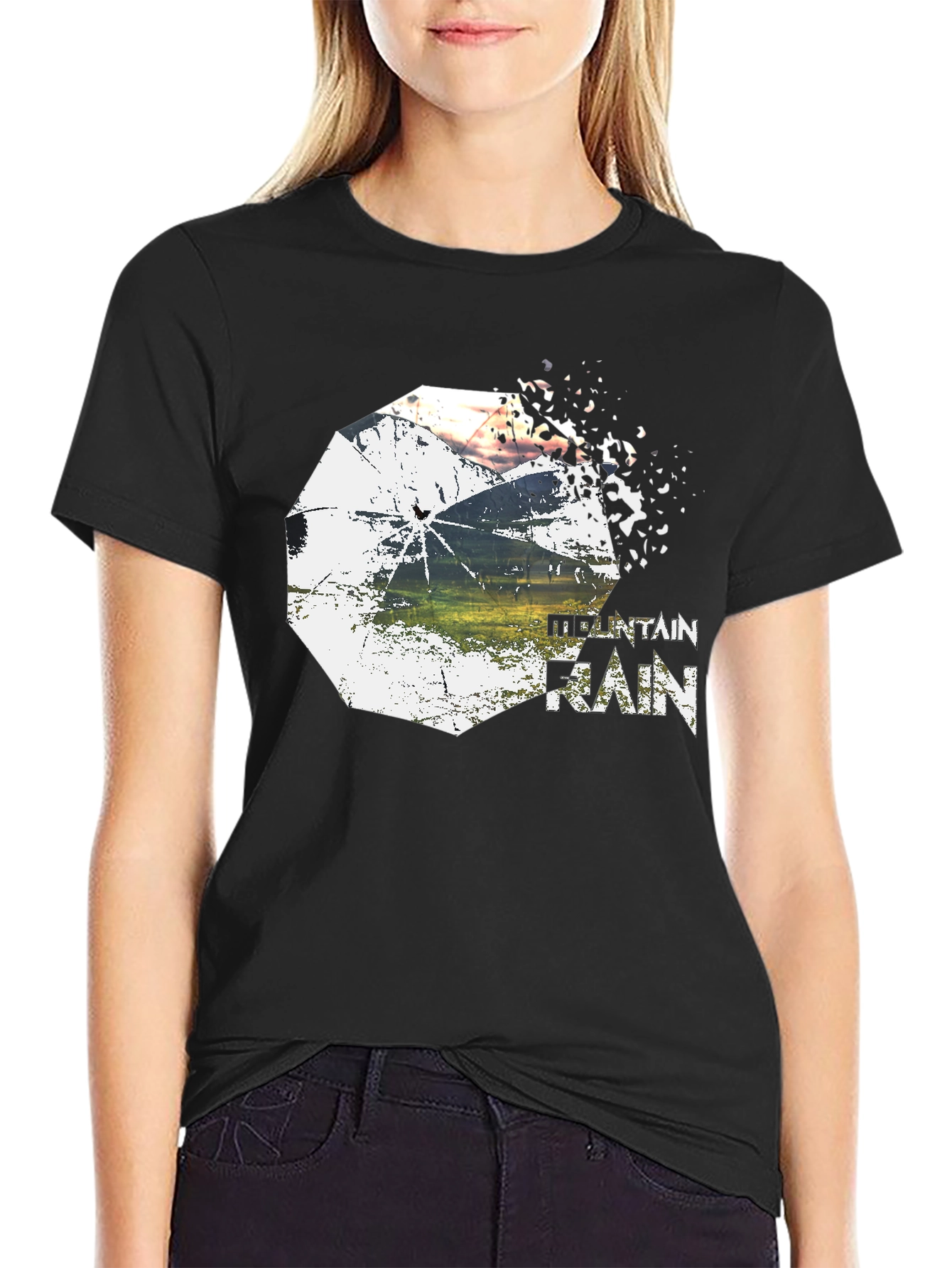 Mountain Rain Graphic Tee - Stylish Black T-Shirt