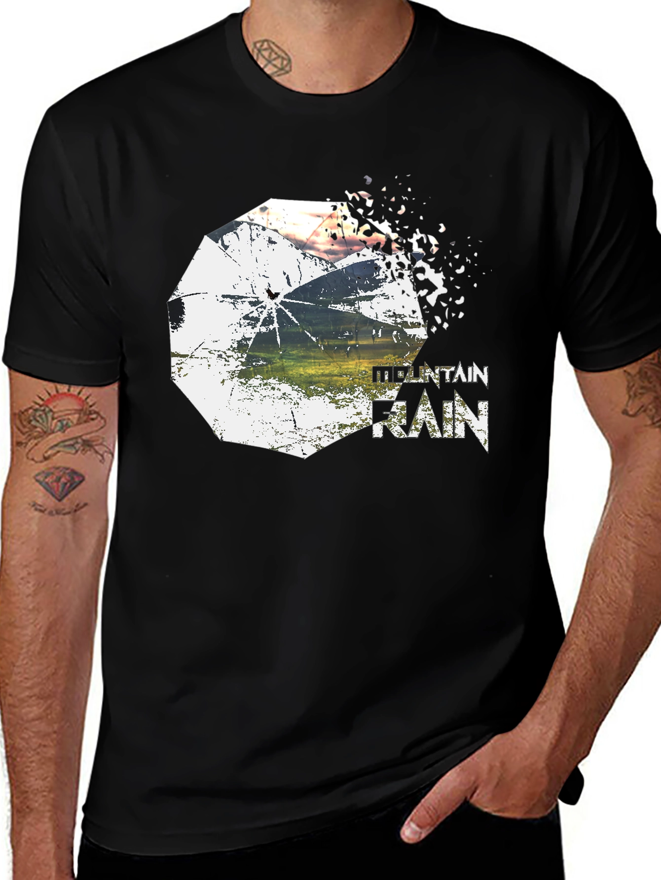 Mountain Rain Graphic Tee - Stylish Black T-Shirt