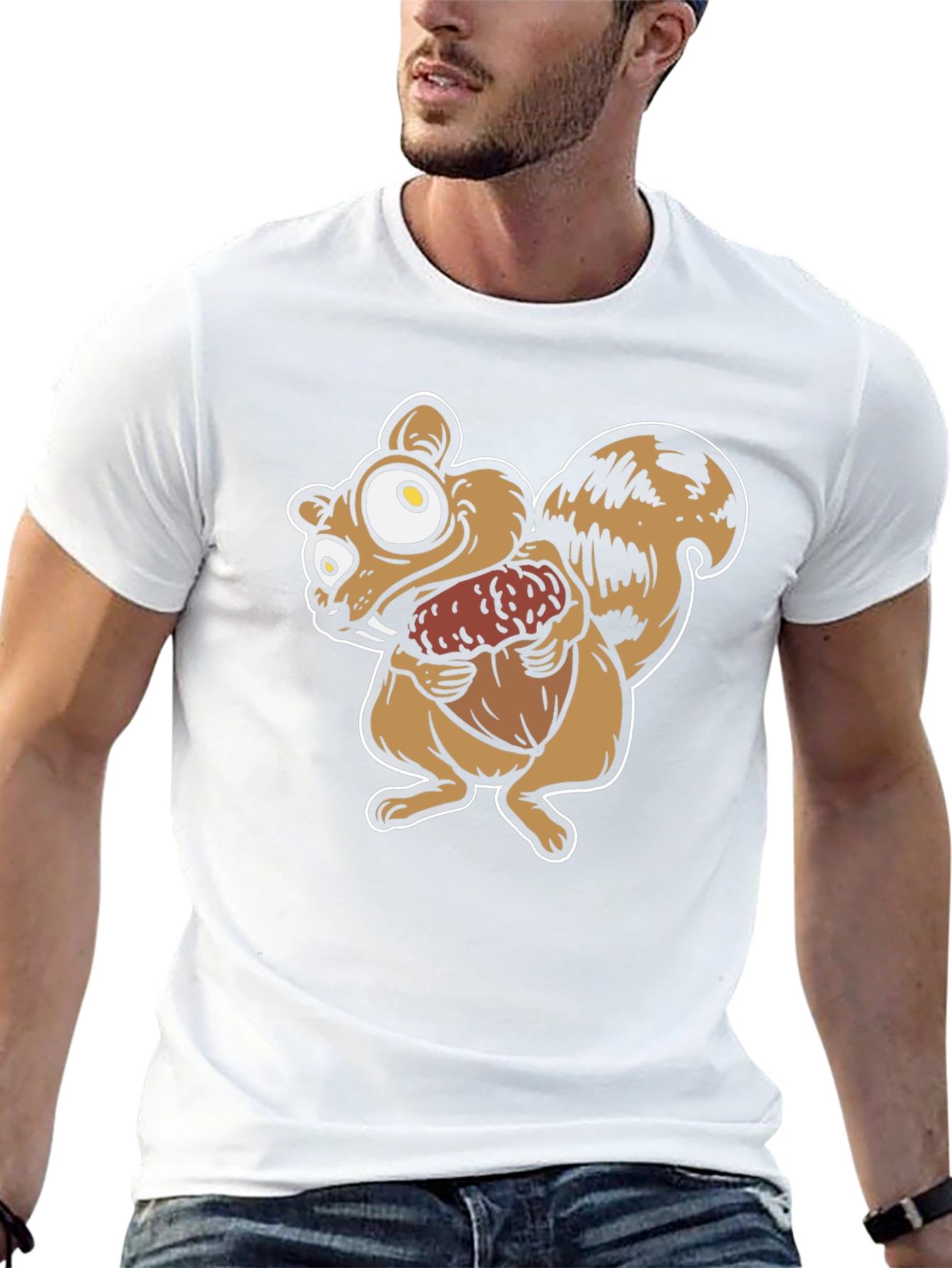Cartoon Squirrel Holding Acorn Graphic T-Shirt