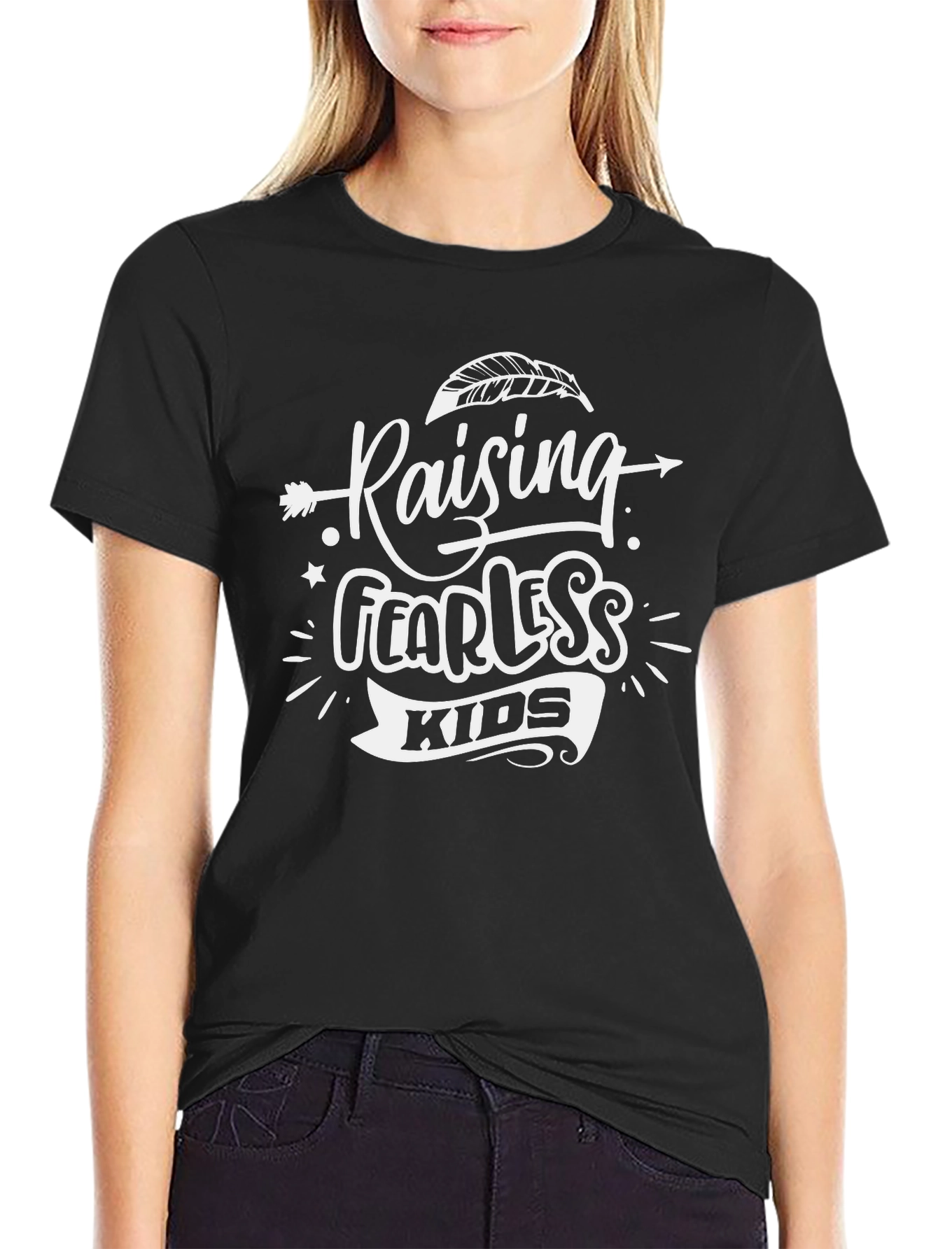 Raising Fearless Kids Graphic Tee - Trendy Black T-Shirt