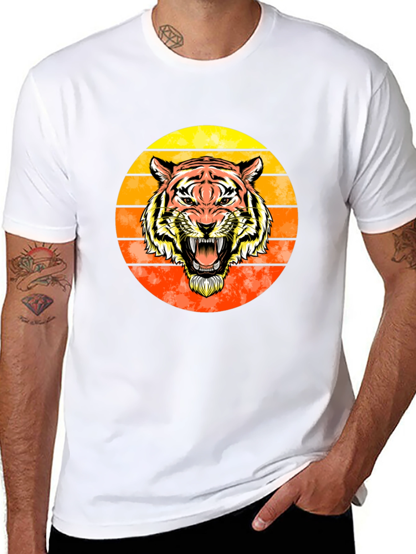 Tiger Sunset Graphic Tee - Black Cotton Comfort