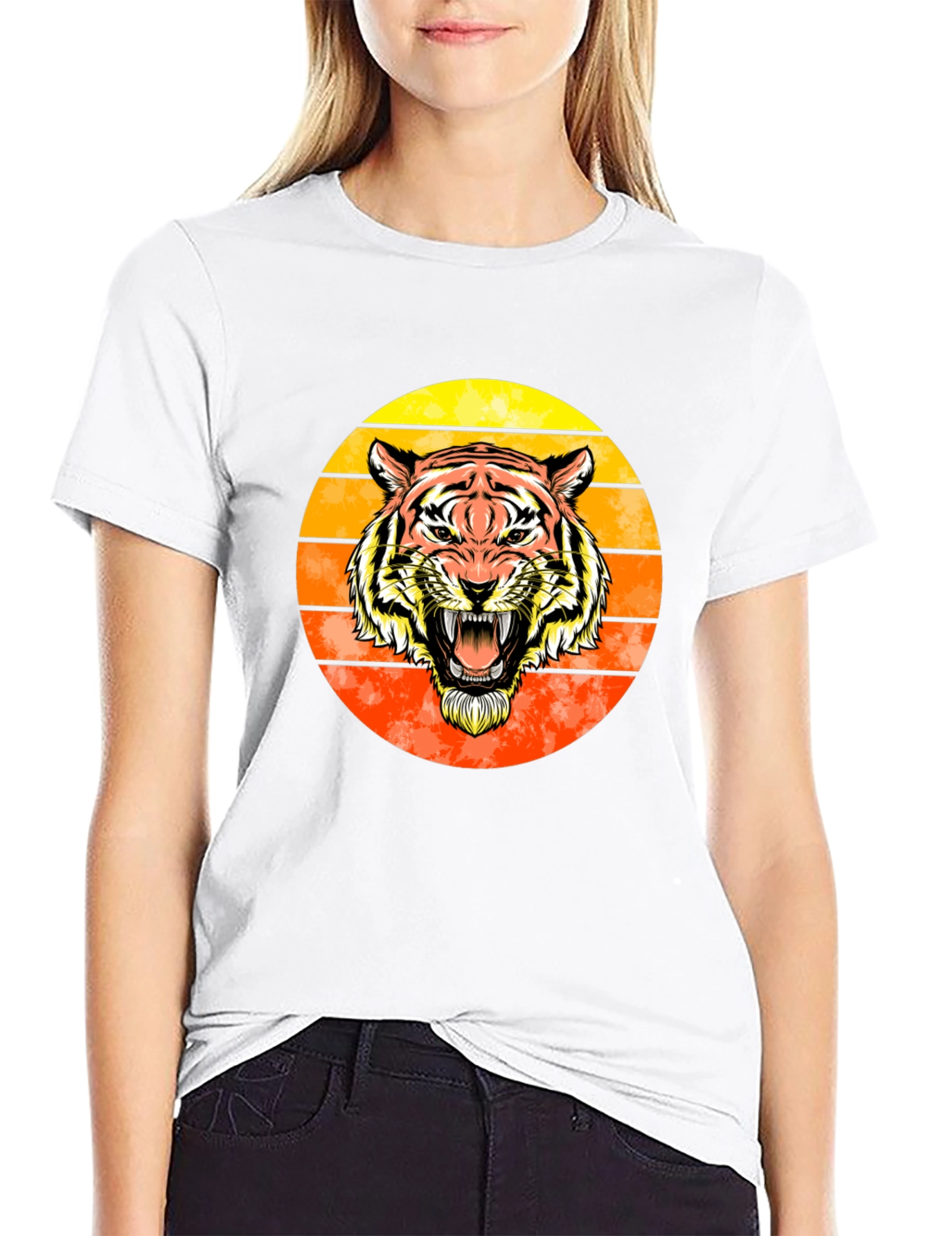 Tiger Sunset Graphic Tee - Black Cotton Comfort