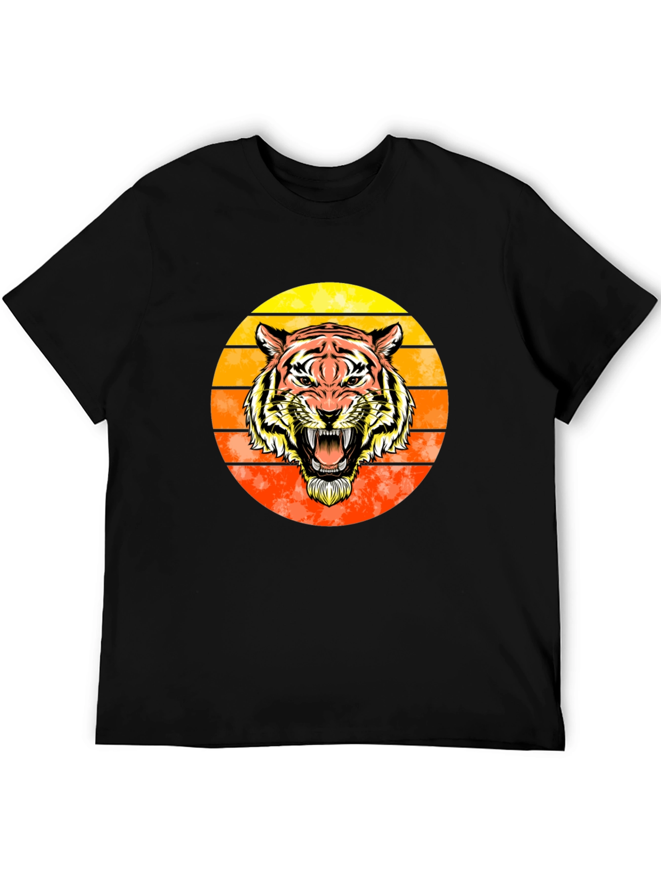 Tiger Sunset Graphic Tee - Black Cotton Comfort