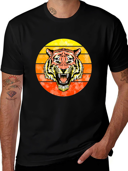 Tiger Sunset Graphic Tee - Black Cotton Comfort
