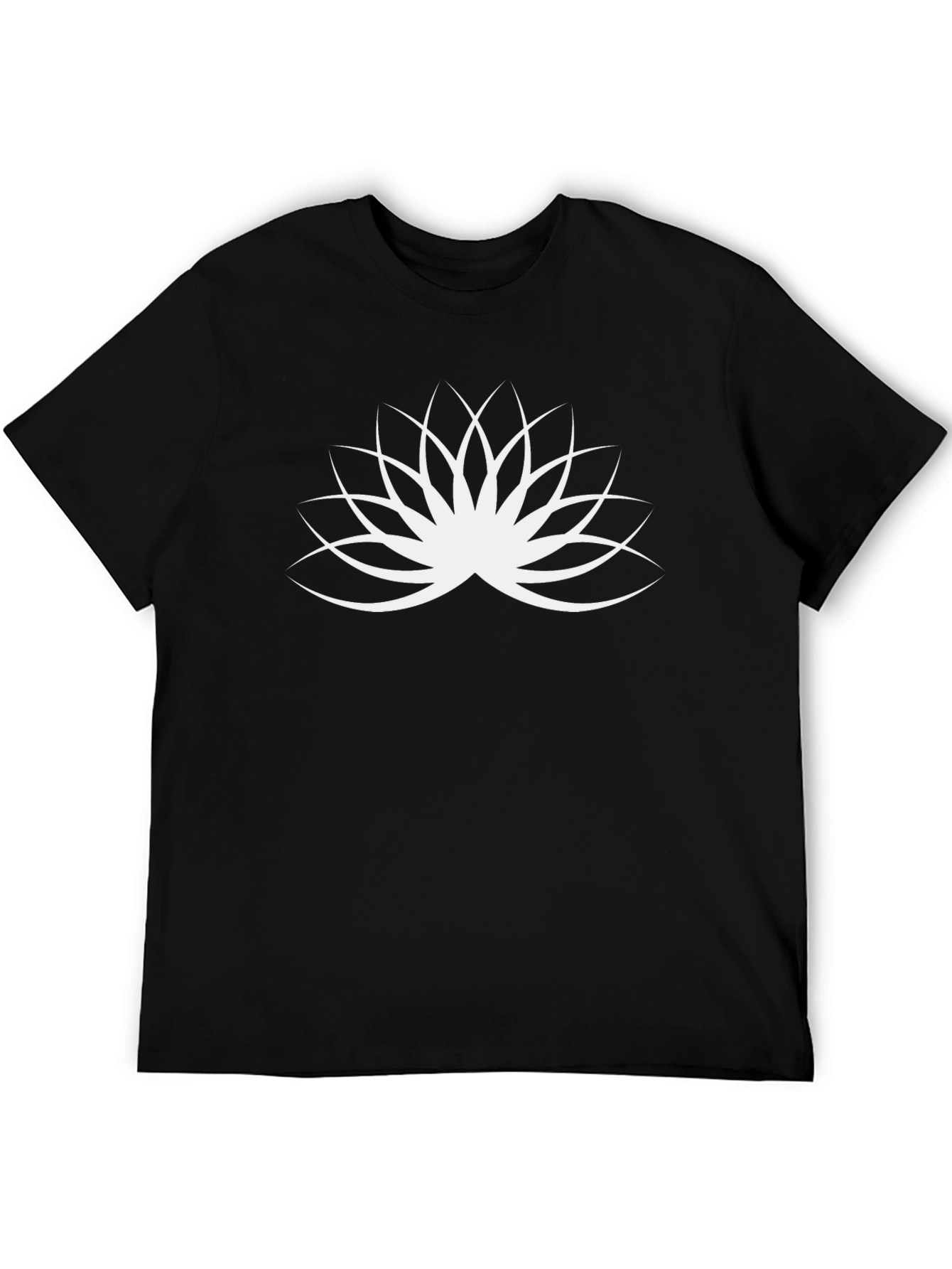 Black T-Shirt with White Lotus Flower Design