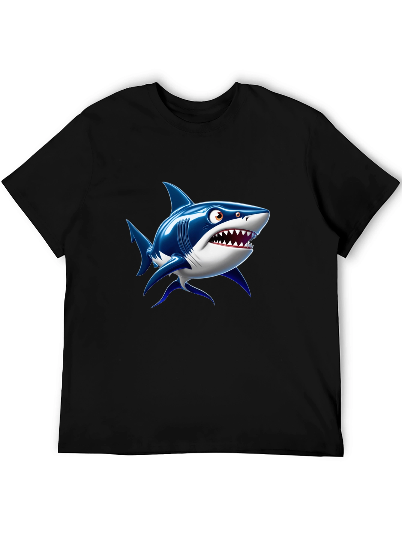 Shark Cartoon Graphic Black T-Shirt