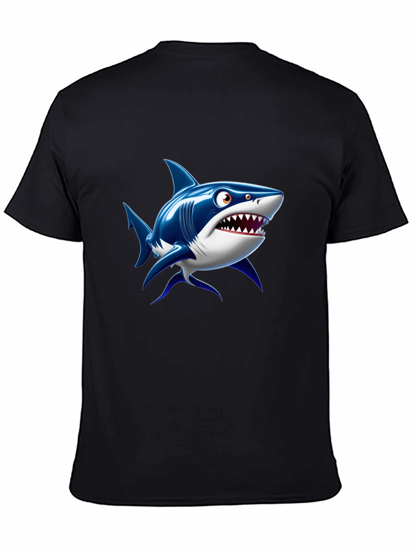 Shark Cartoon Graphic Black T-Shirt