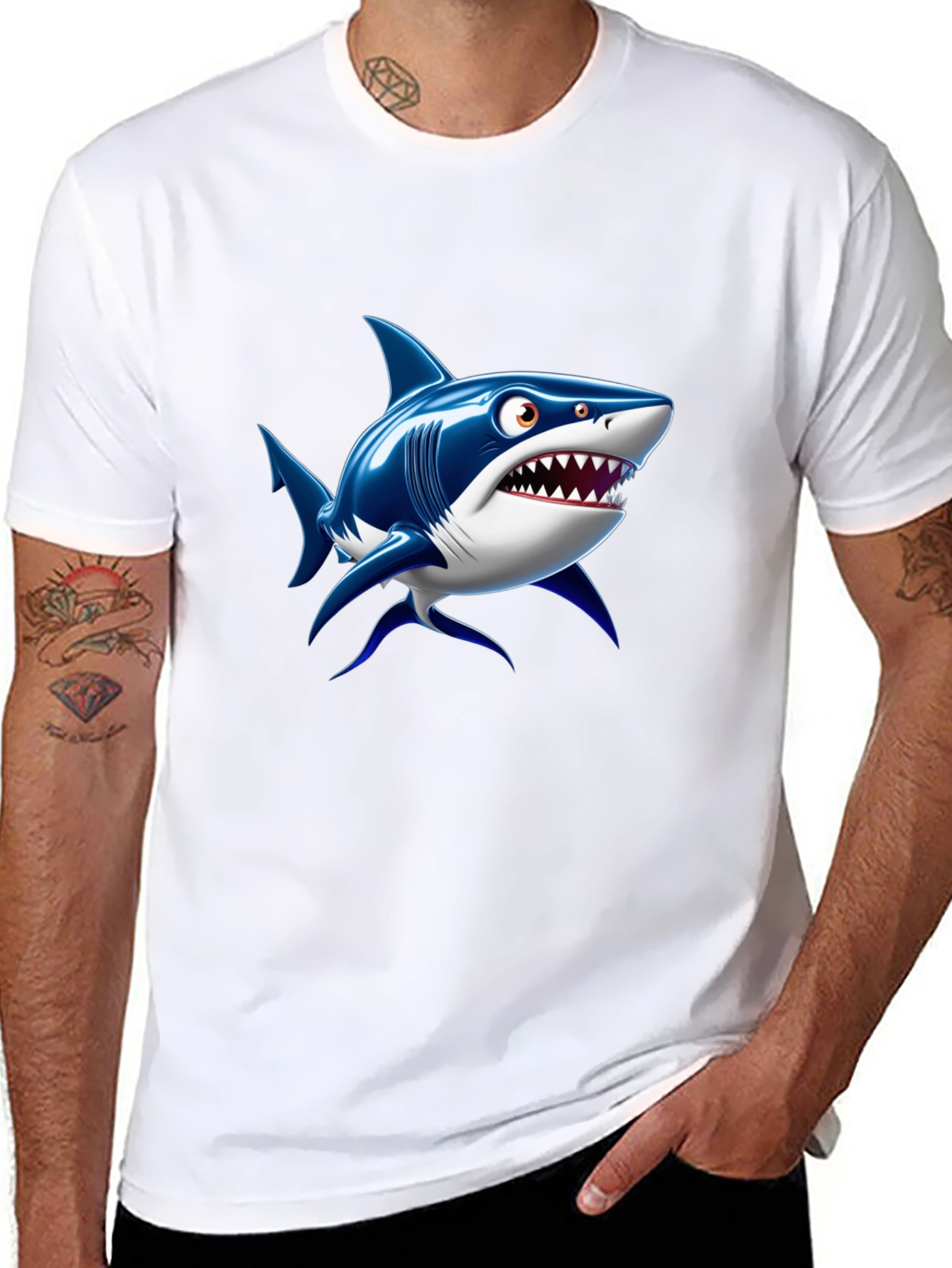 Shark Cartoon Graphic Black T-Shirt