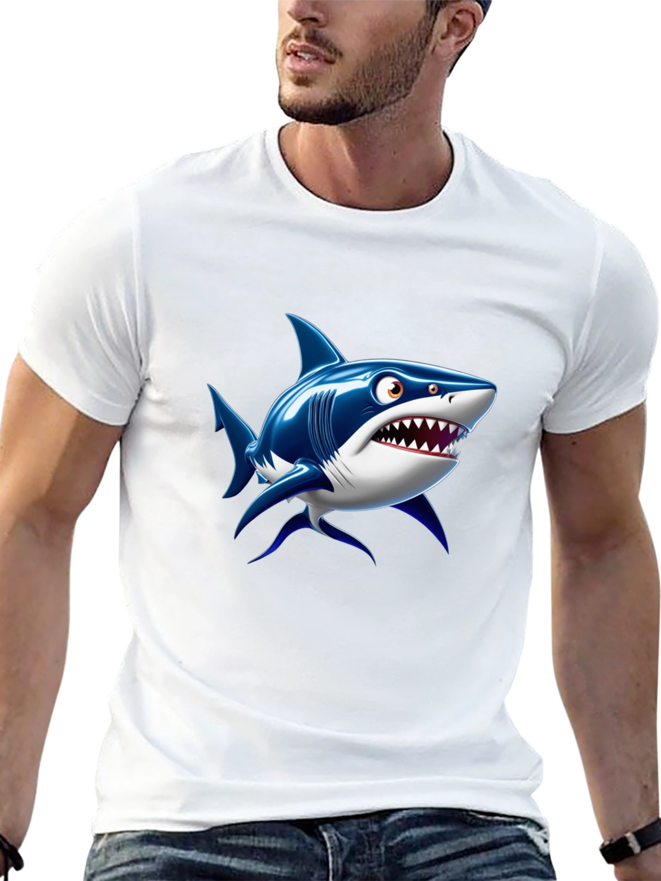 Shark Cartoon Graphic Black T-Shirt