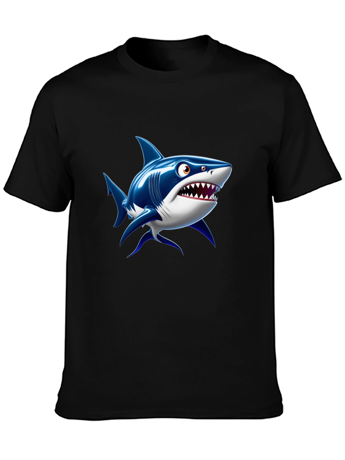 Shark Cartoon Graphic Black T-Shirt