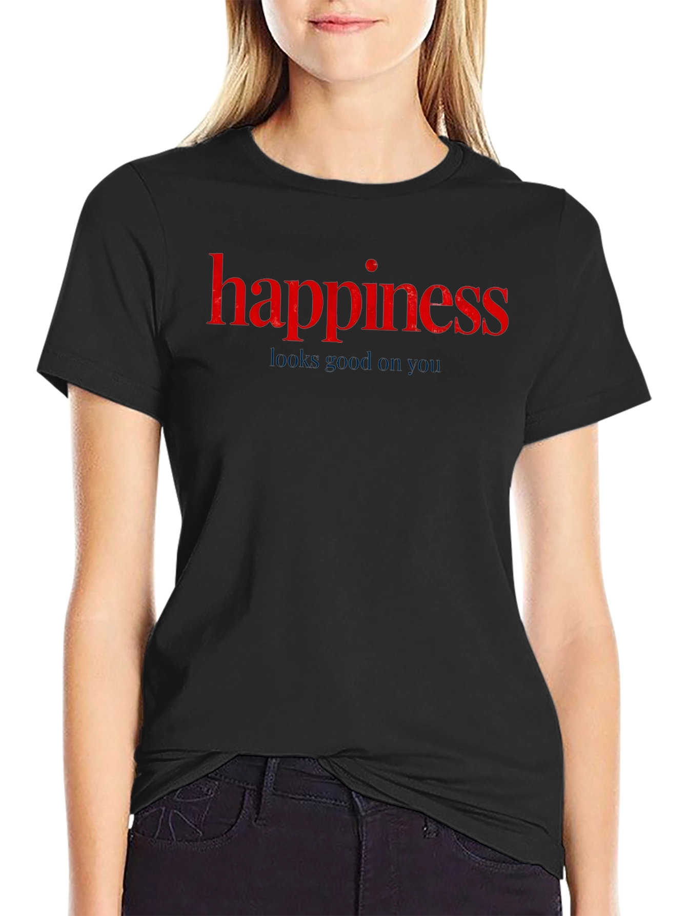 Happiness Graphic Tee - Black Cotton T-Shirt