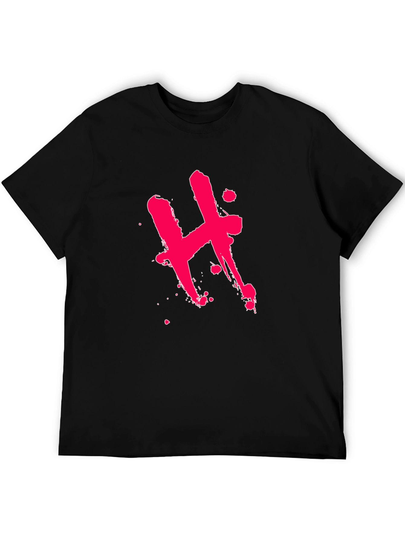 Edgy Black T-Shirt with Pink H Design