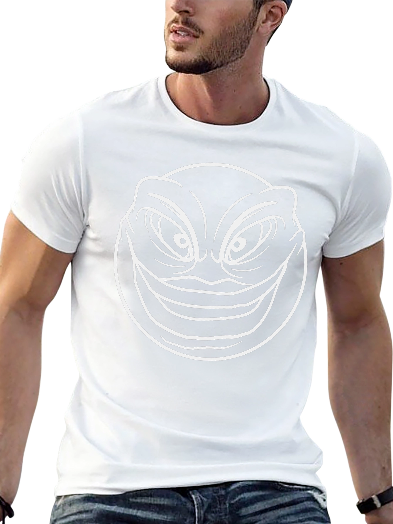 Mens Black Graphic Tee - Creepy Smile Design