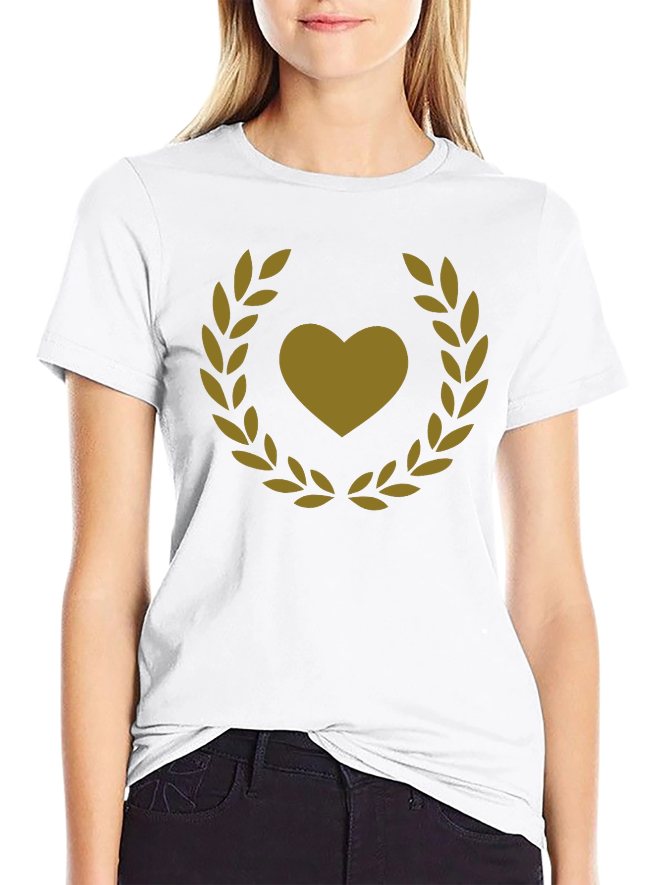 Heart & Laurel Wreath Graphic Black T-Shirt