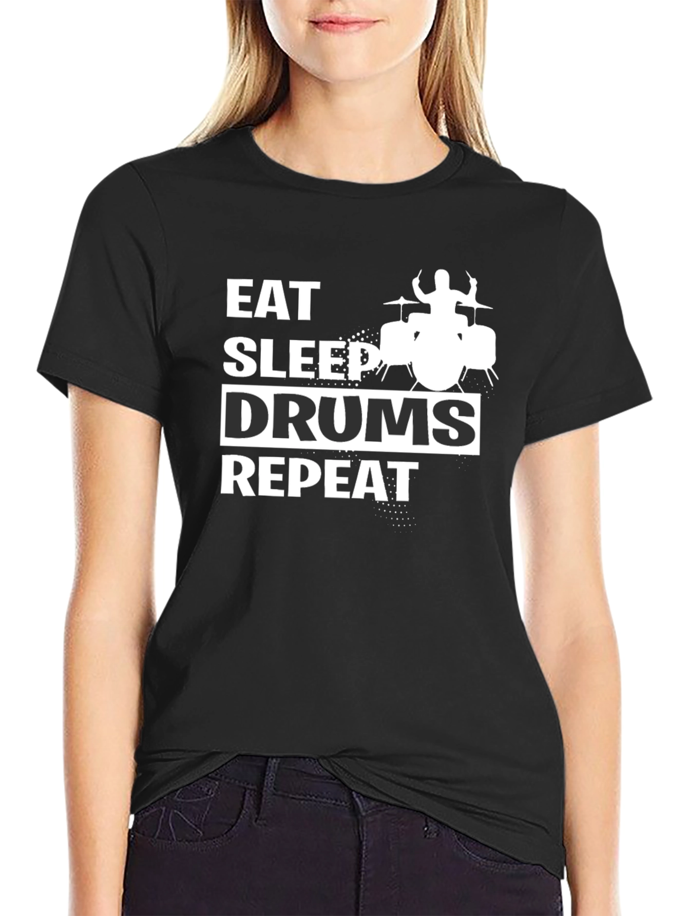 Eat Sleep Drums Repeat Black Graphic Tee