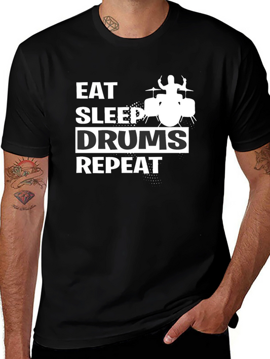 Eat Sleep Drums Repeat Black Graphic Tee