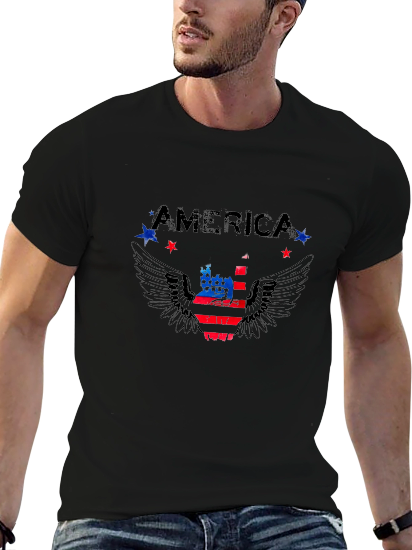 America Graphic Print Mens Black T-Shirt
