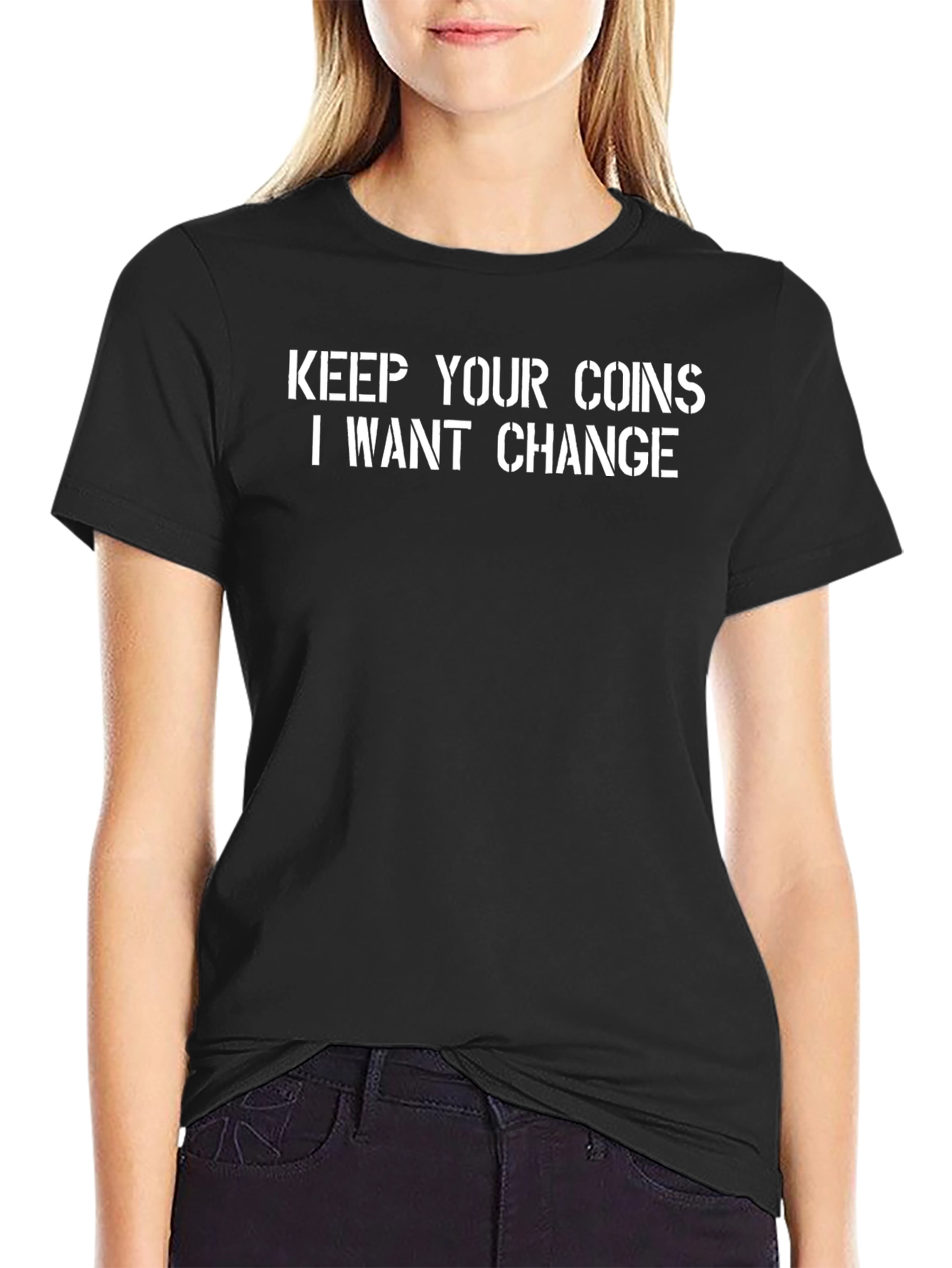 Keep Your Coins Change T-Shirt - Black Crew Neck