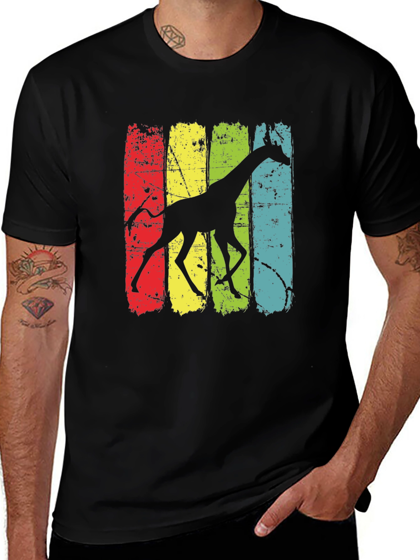Retro Giraffe Graphic Tee - Mens Black T-Shirt