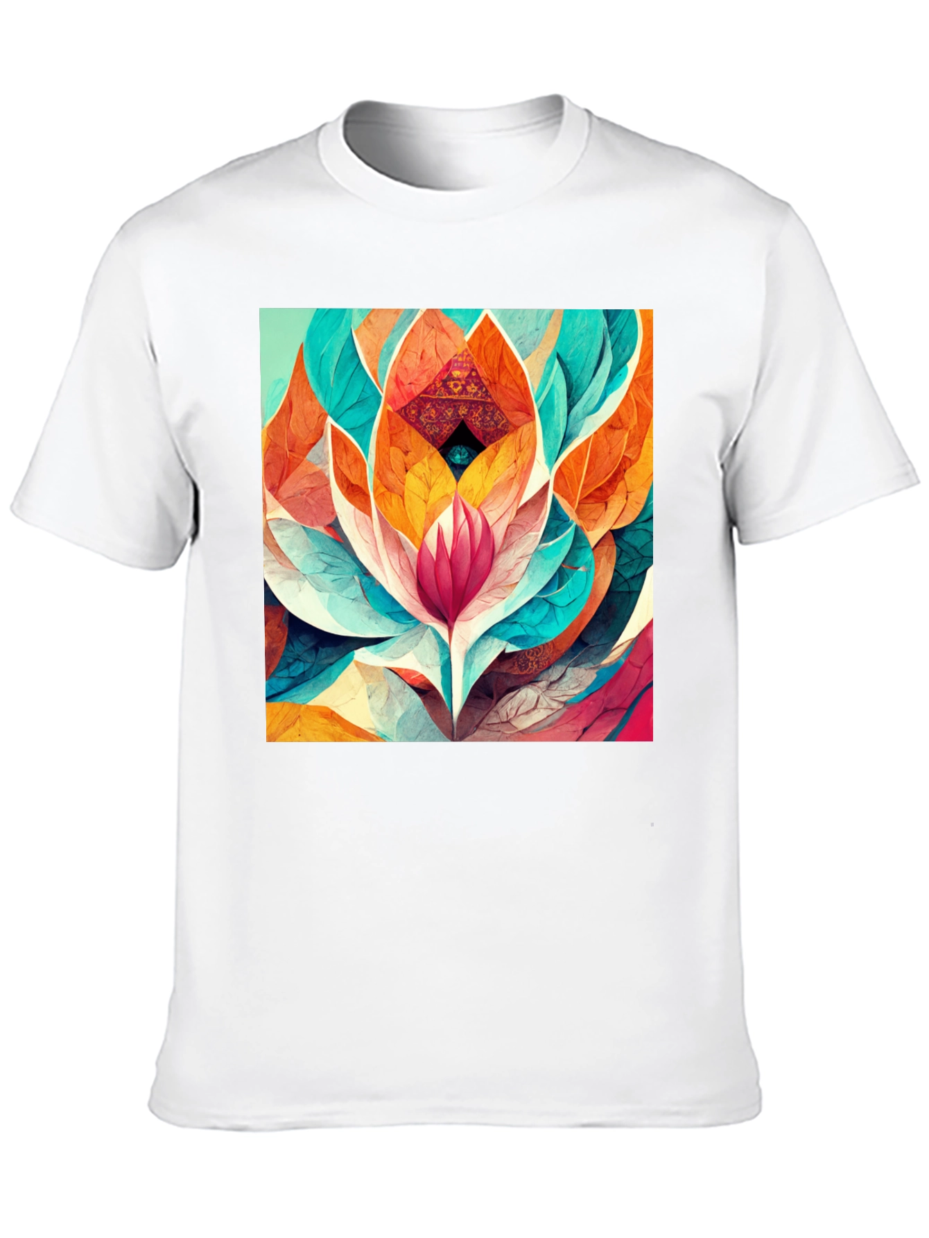 Vibrant Geometric Lotus Flower Graphic Tee