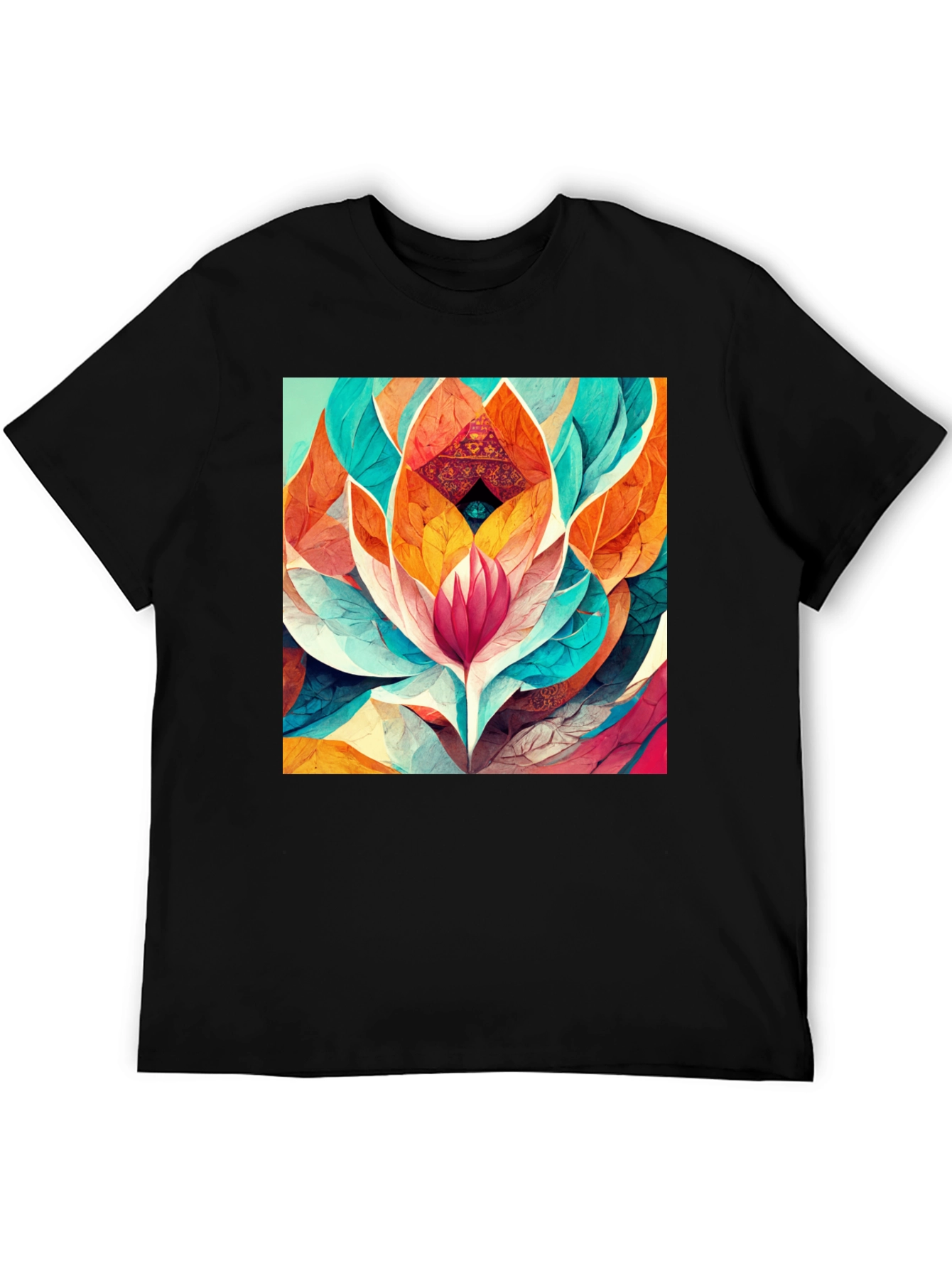 Vibrant Geometric Lotus Flower Graphic Tee