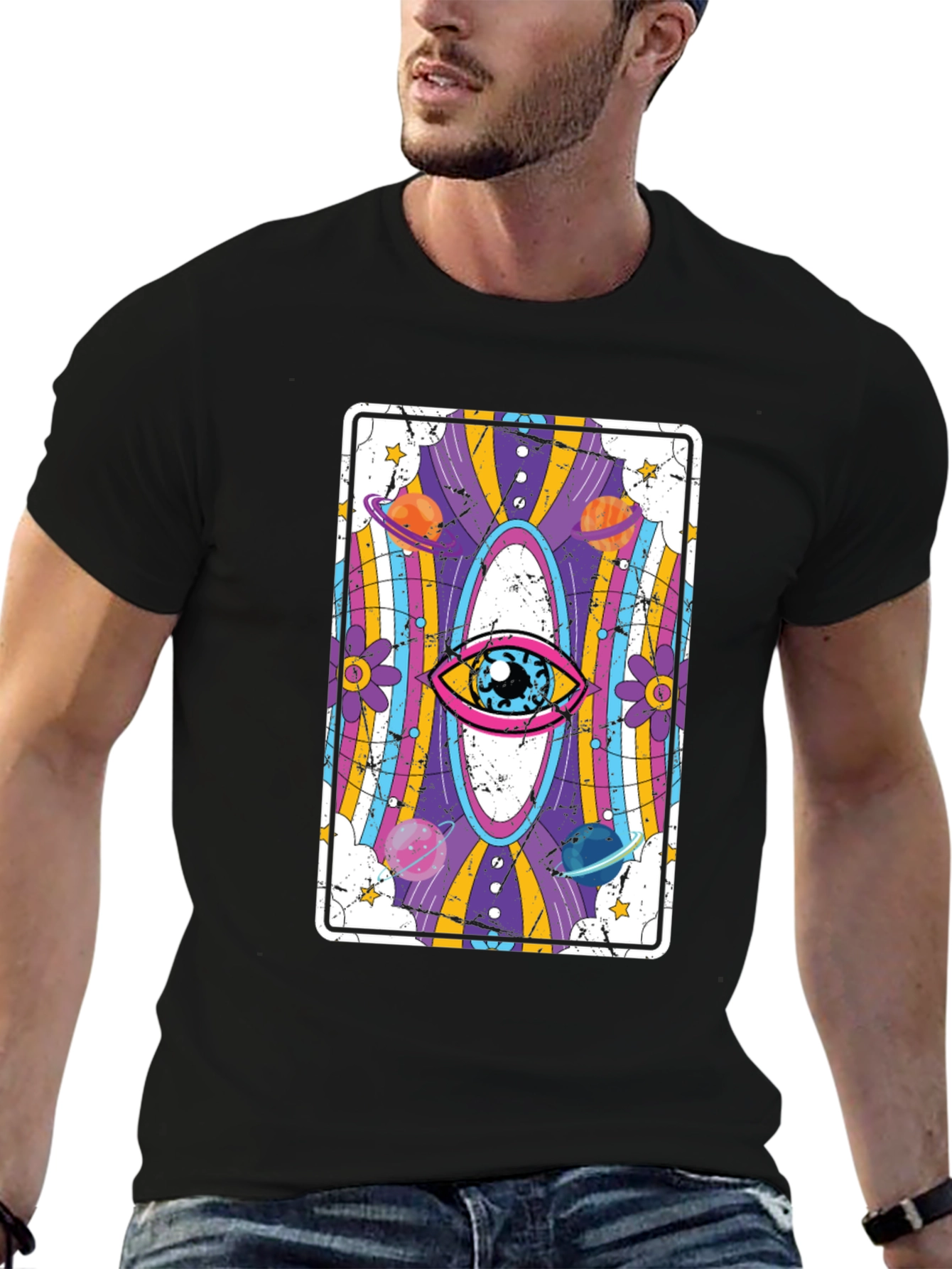 Psychedelic Eye Tarot Card Black Graphic Tee