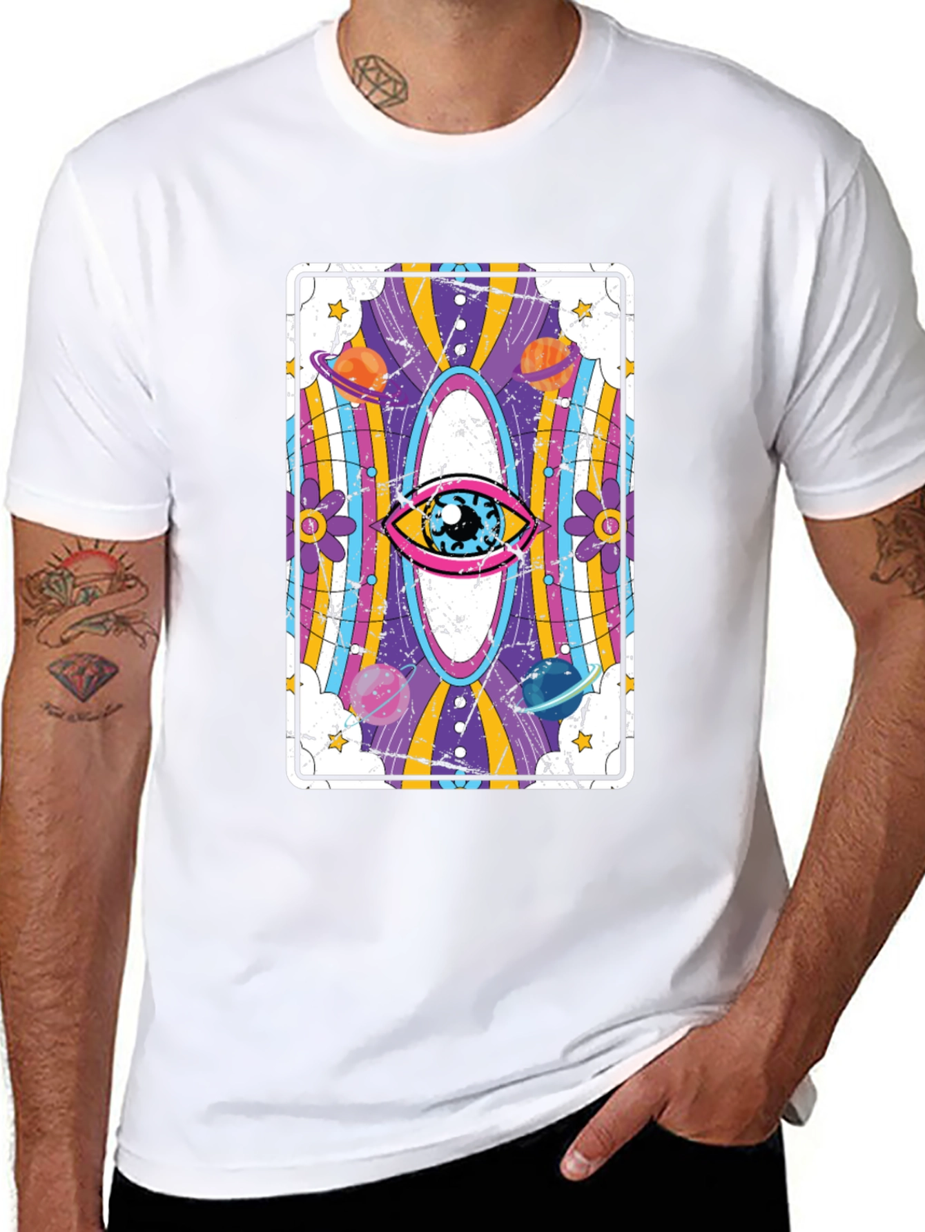 Psychedelic Eye Tarot Card Black Graphic Tee