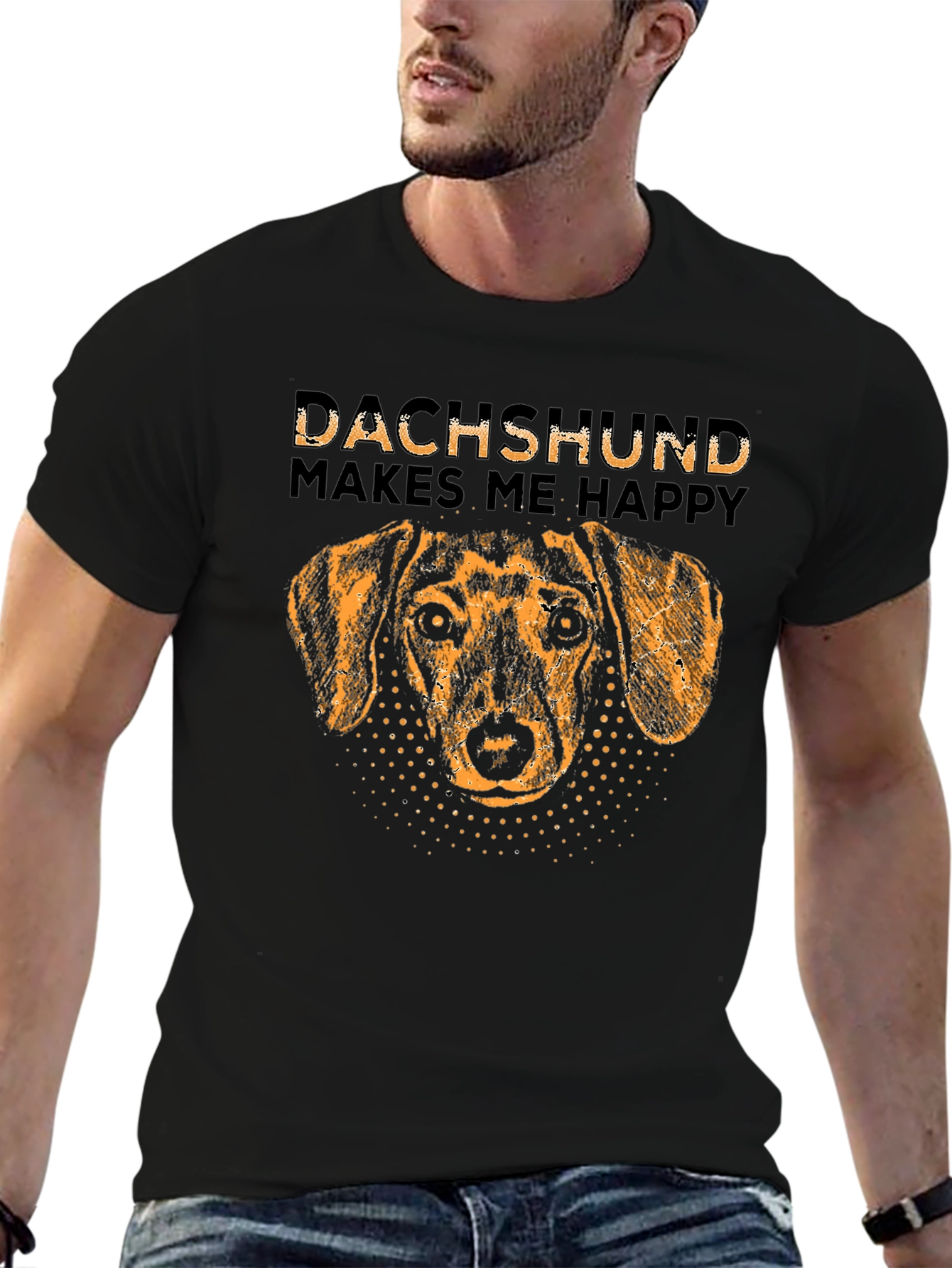Dachshund Makes Me Happy T-Shirt Dog Lover Tee