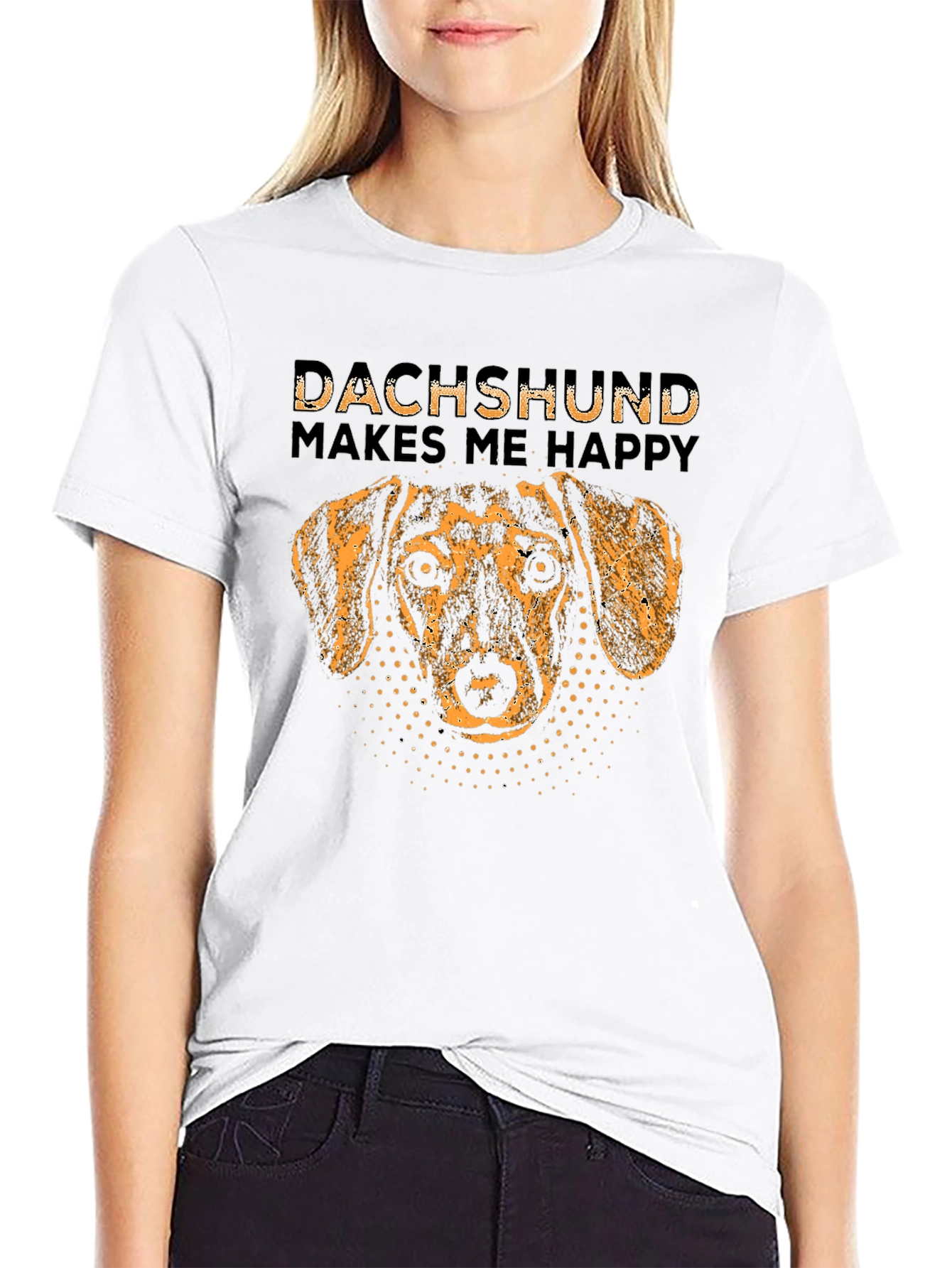 Dachshund Makes Me Happy T-Shirt Dog Lover Tee