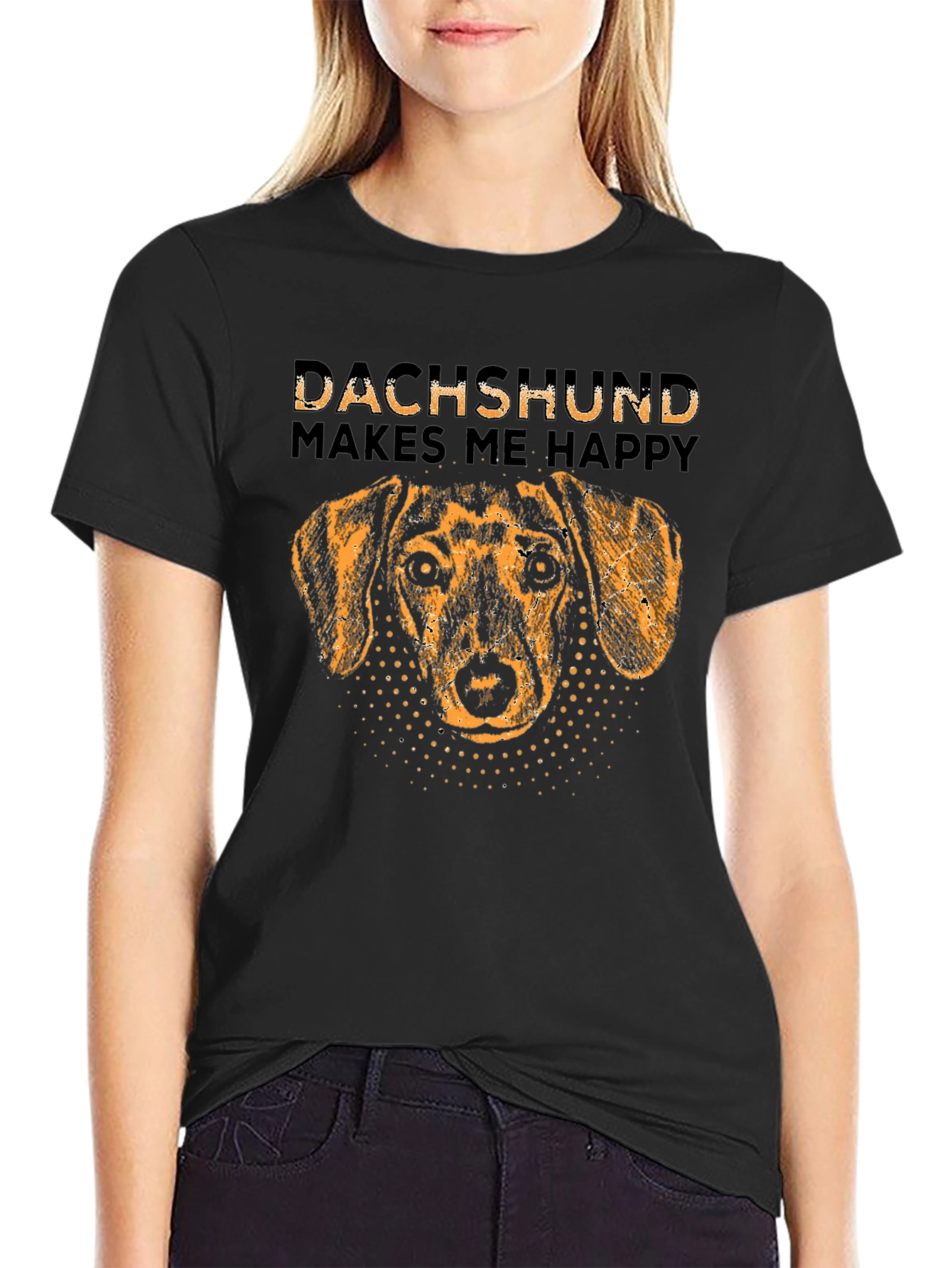Dachshund Makes Me Happy T-Shirt Dog Lover Tee