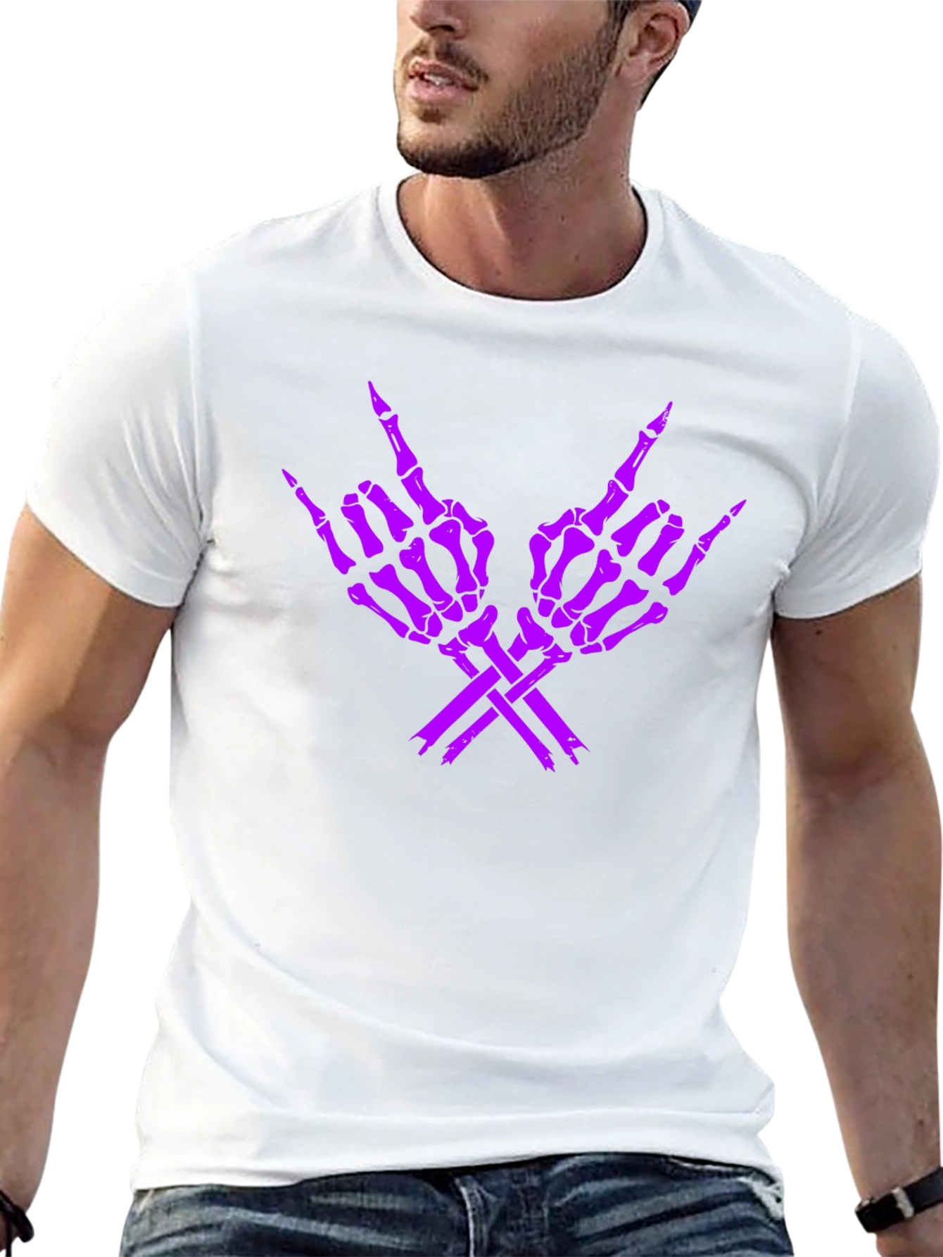 Rock On Skeleton Hand Graphic Tee - Black