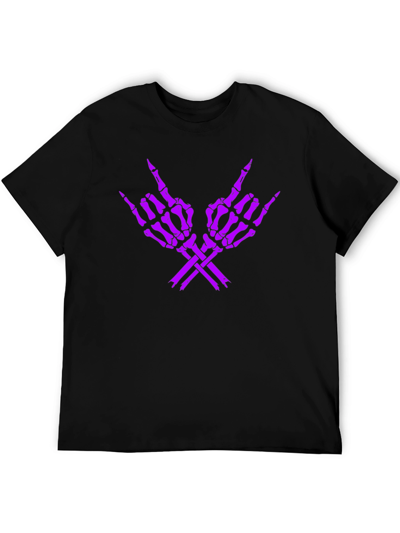 Rock On Skeleton Hand Graphic Tee - Black