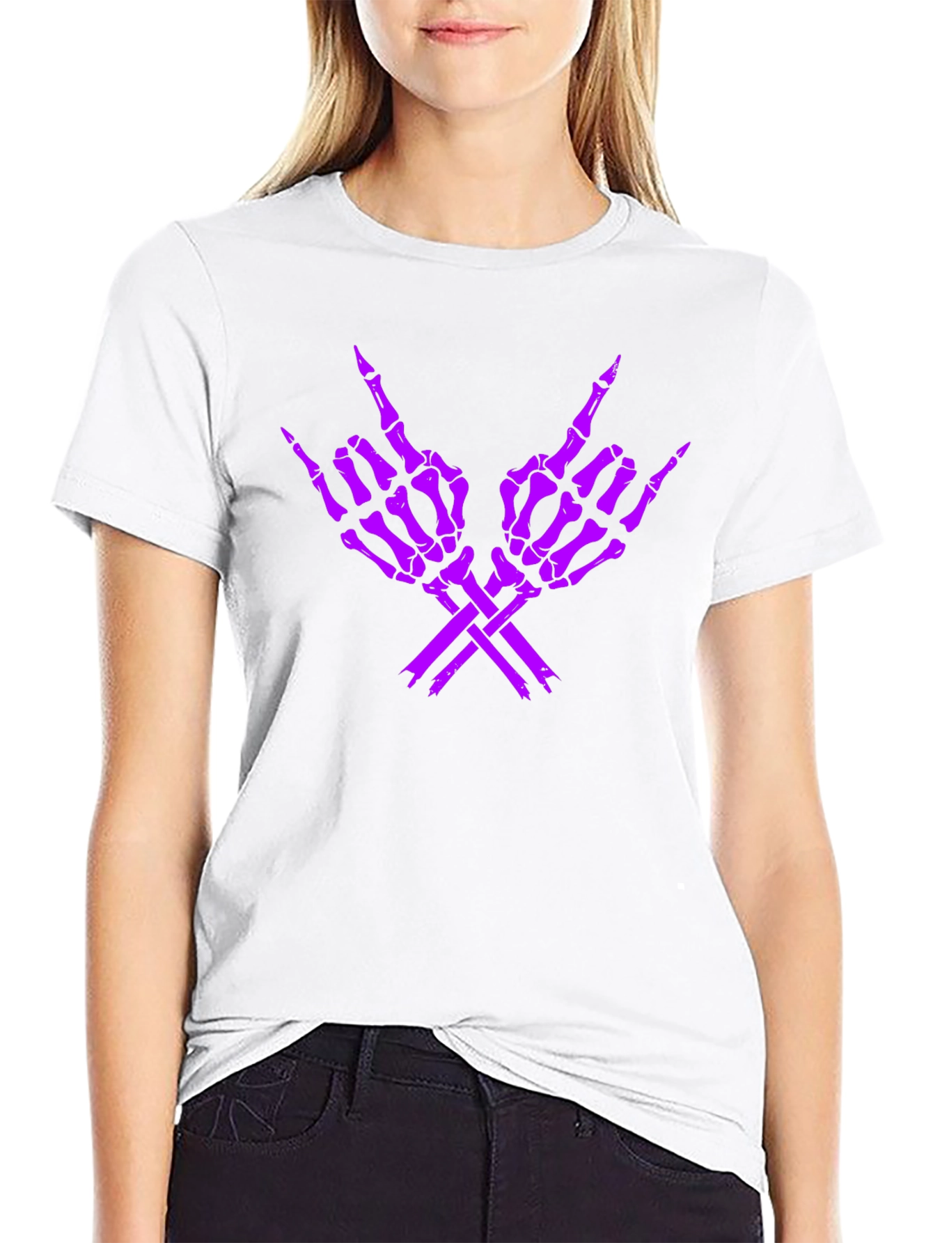 Rock On Skeleton Hand Graphic Tee - Black