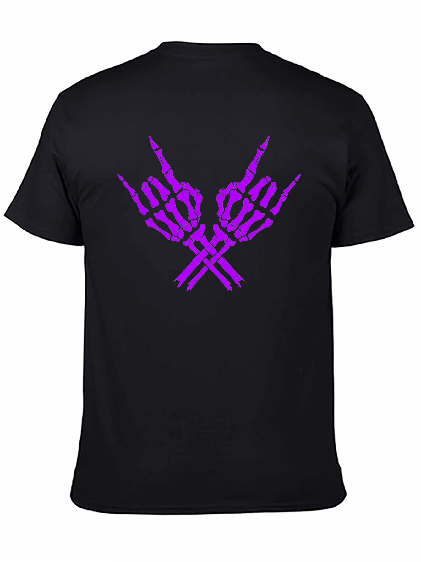 Rock On Skeleton Hand Graphic Tee - Black