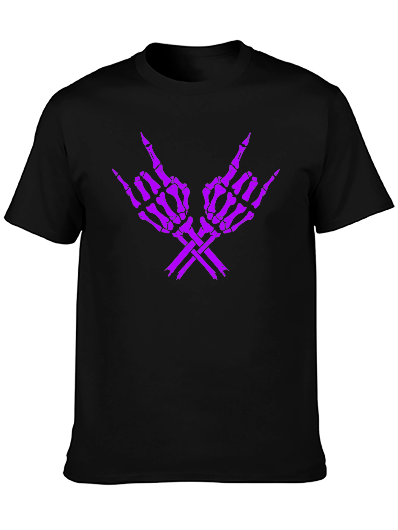 Rock On Skeleton Hand Graphic Tee - Black