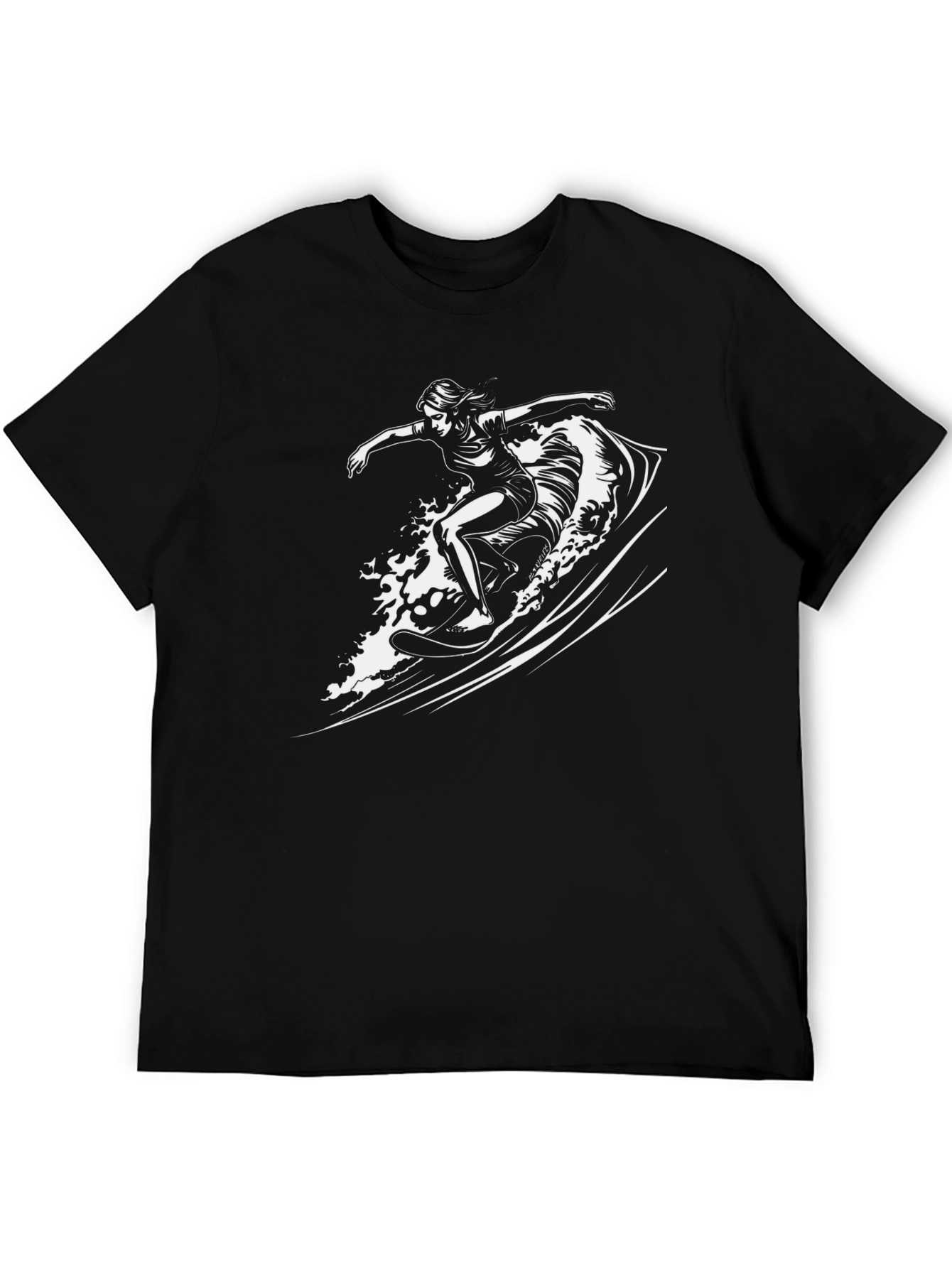 Surfer Girl Graphic Tee - Black Cotton Comfort