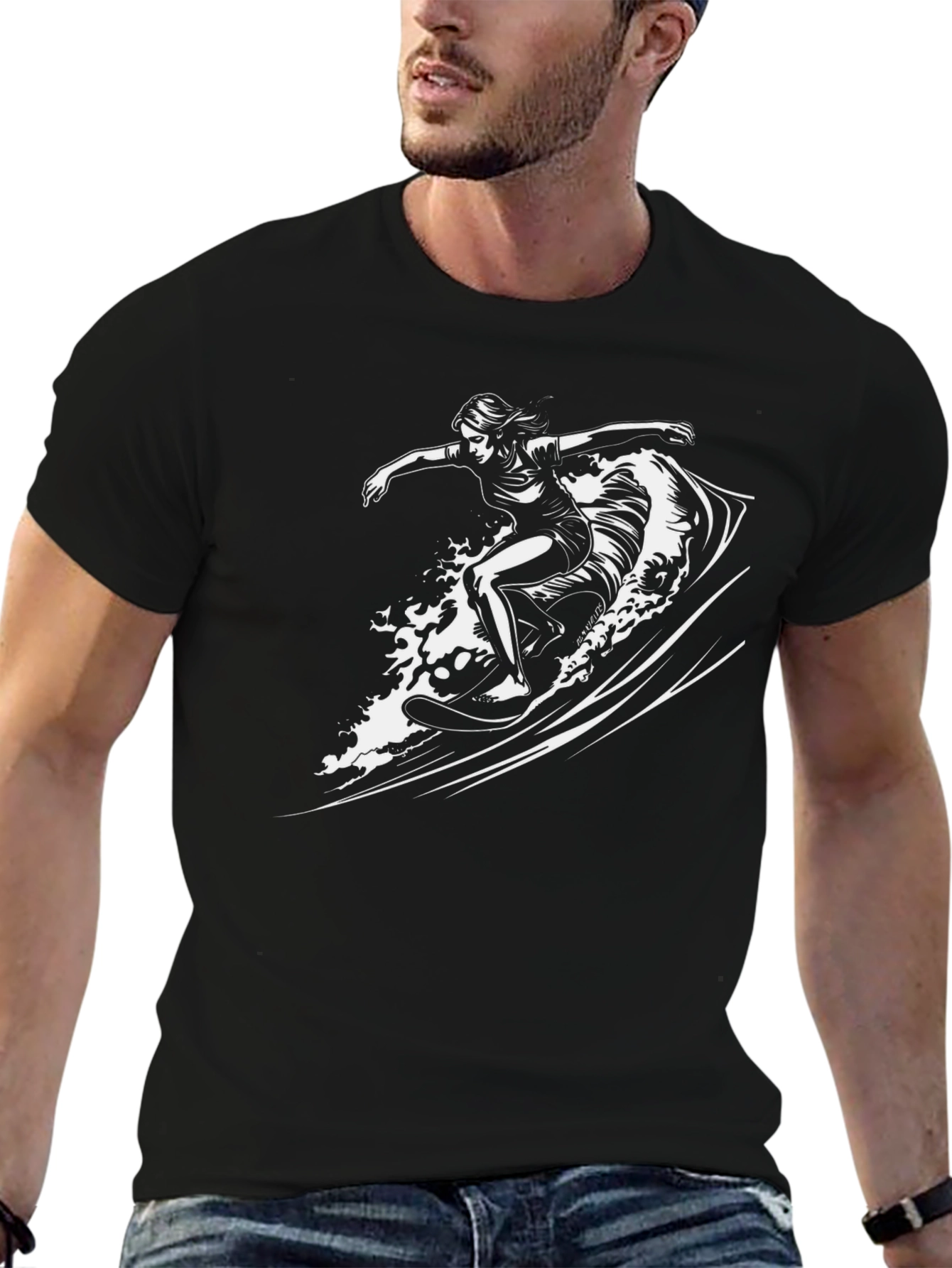 Surfer Girl Graphic Tee - Black Cotton Comfort