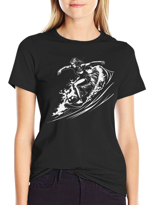 Surfer Girl Graphic Tee - Black Cotton Comfort