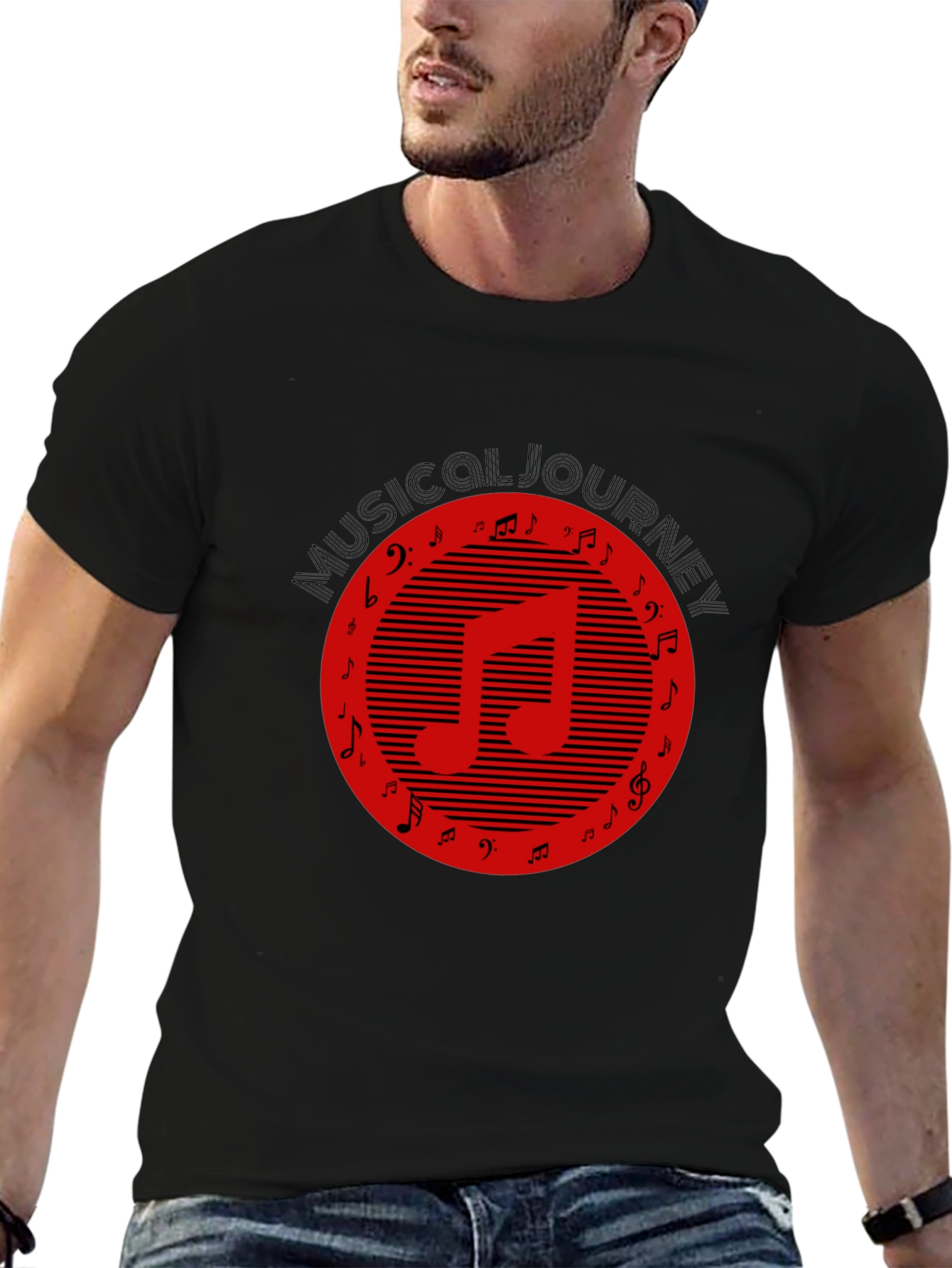 Musical Journey Graphic Tee - Black Cotton T-Shirt