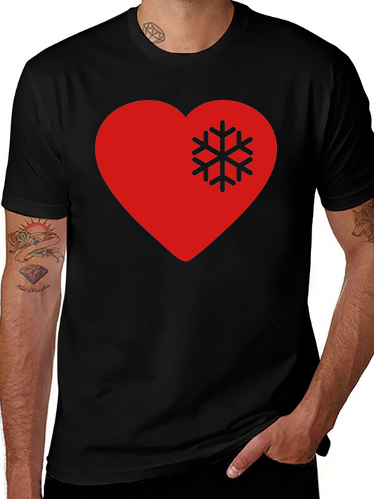 Red Heart Snowflake Graphic Tee - Stylish Mens Black T-Shirt