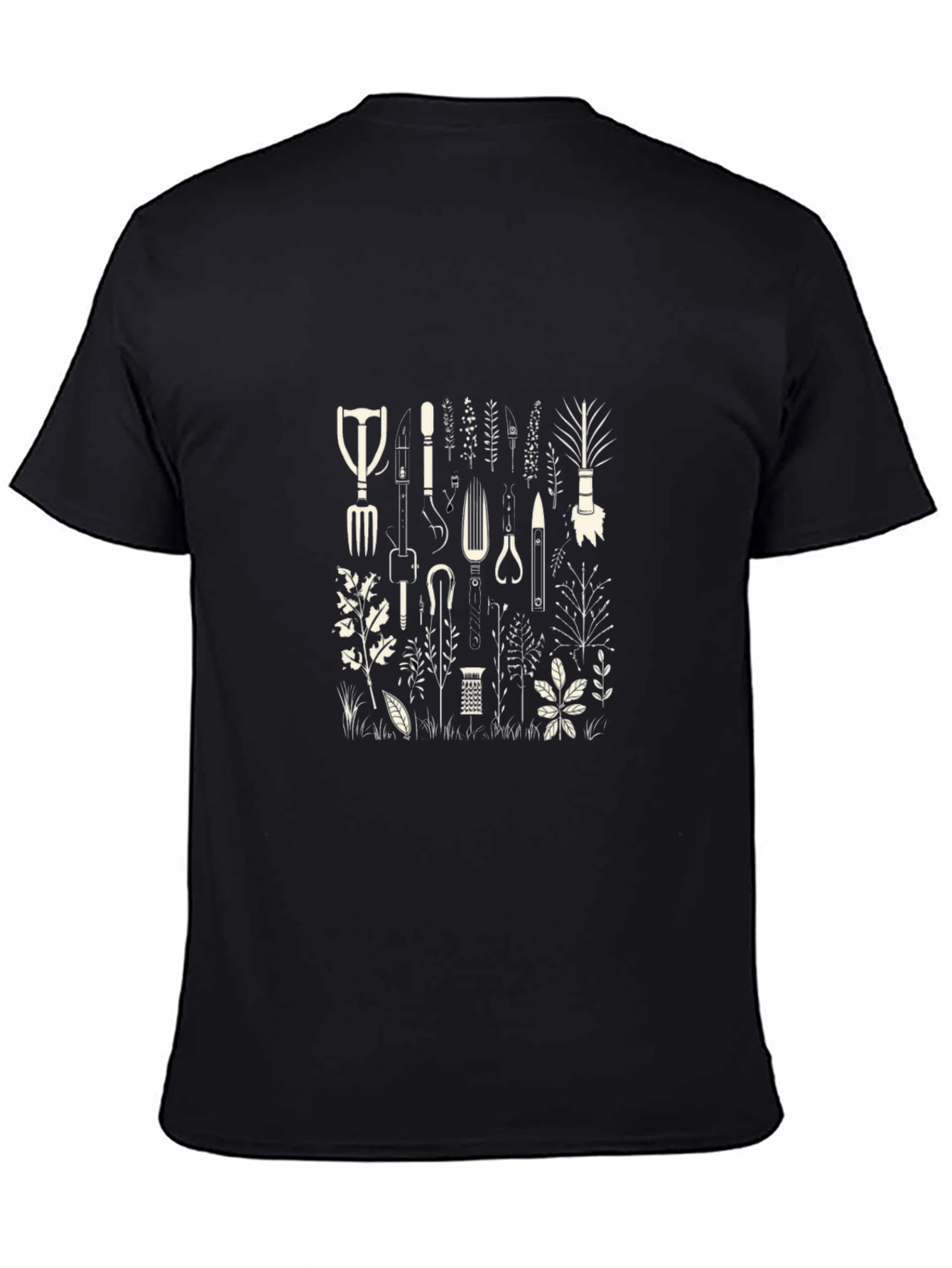 Gardening Tools Print Black T-Shirt