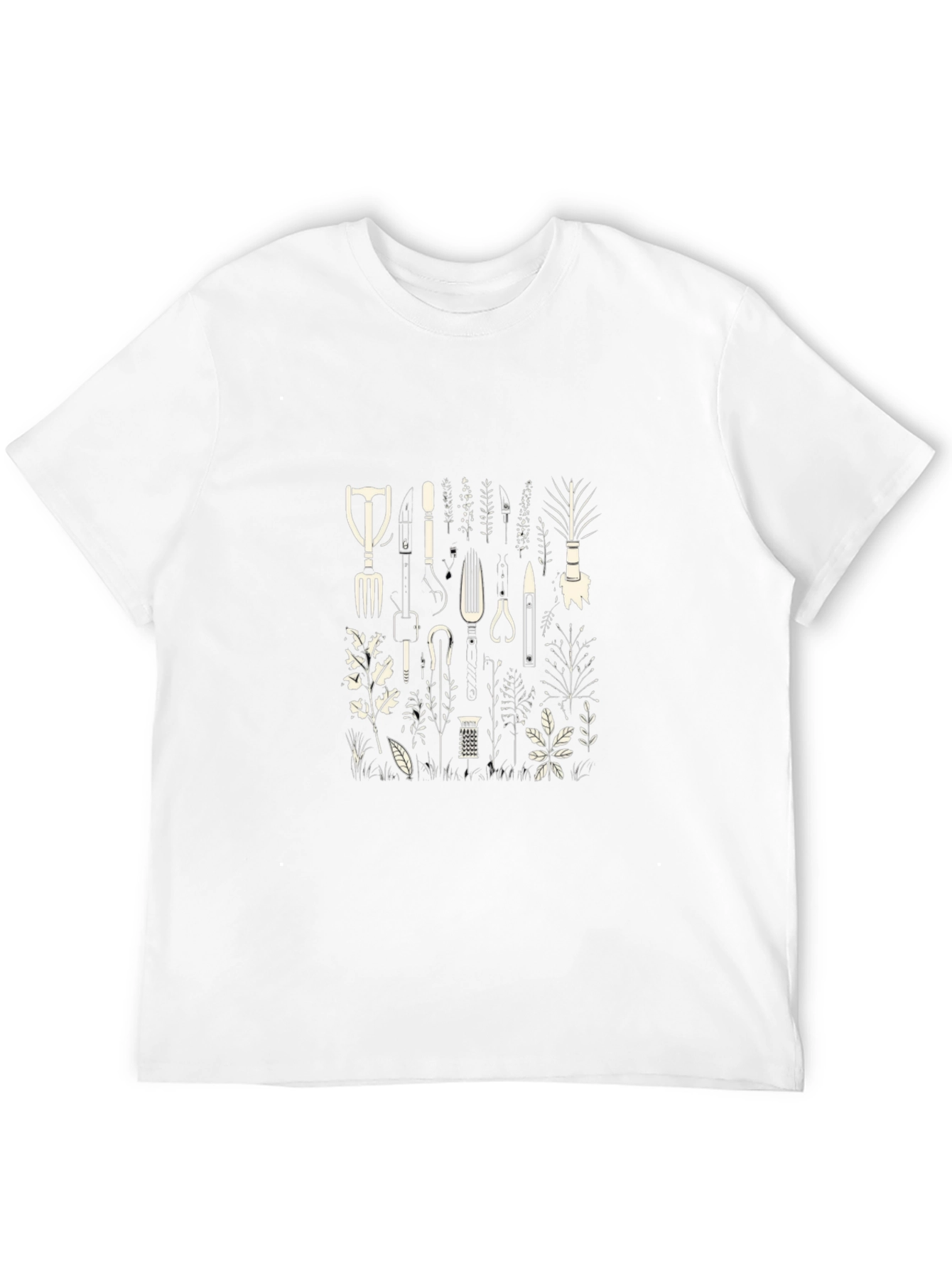 Gardening Tools Print Black T-Shirt