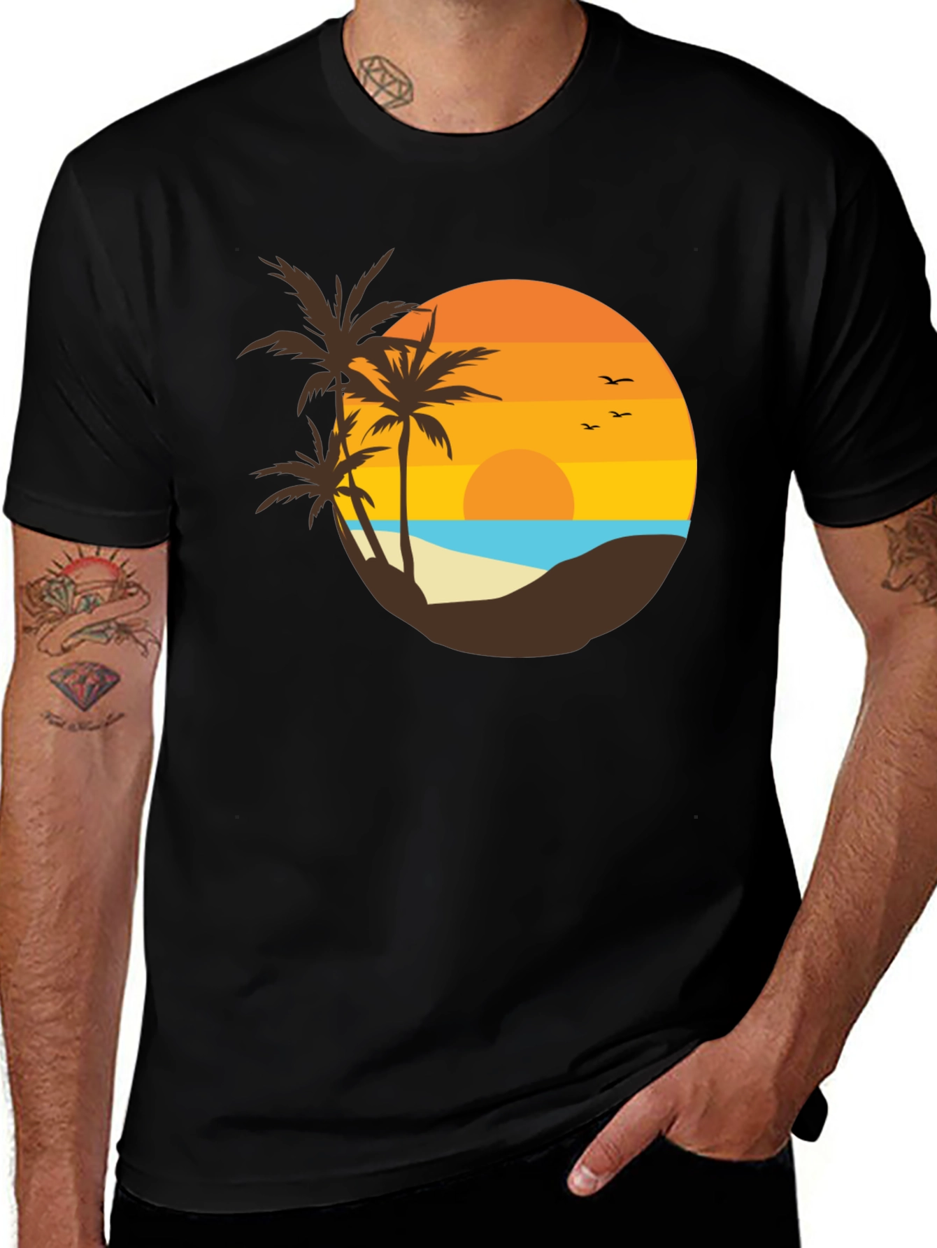 Sunset Beach Graphic Tee - Tropical Palm Design