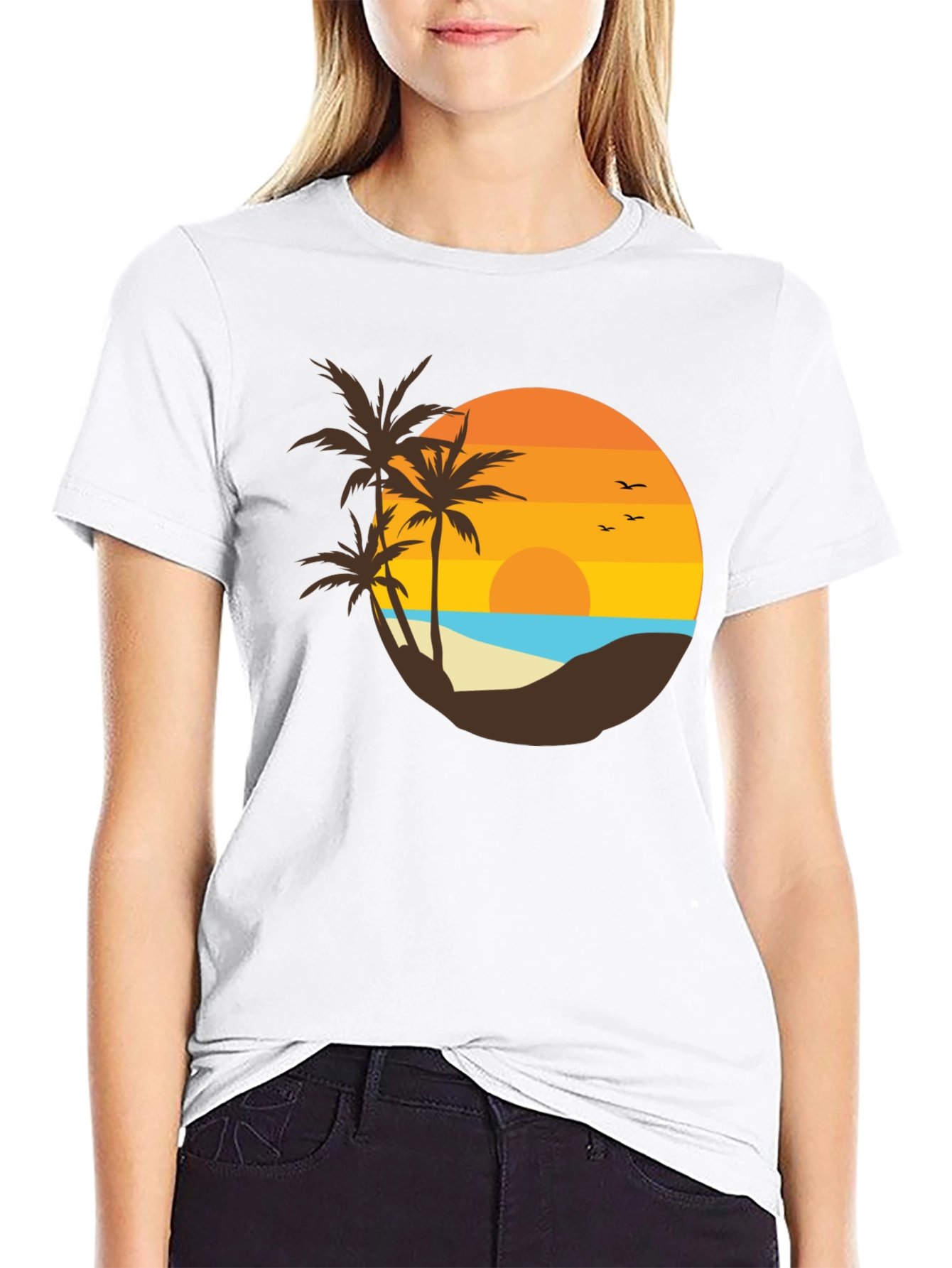 Sunset Beach Graphic Tee - Tropical Palm Design