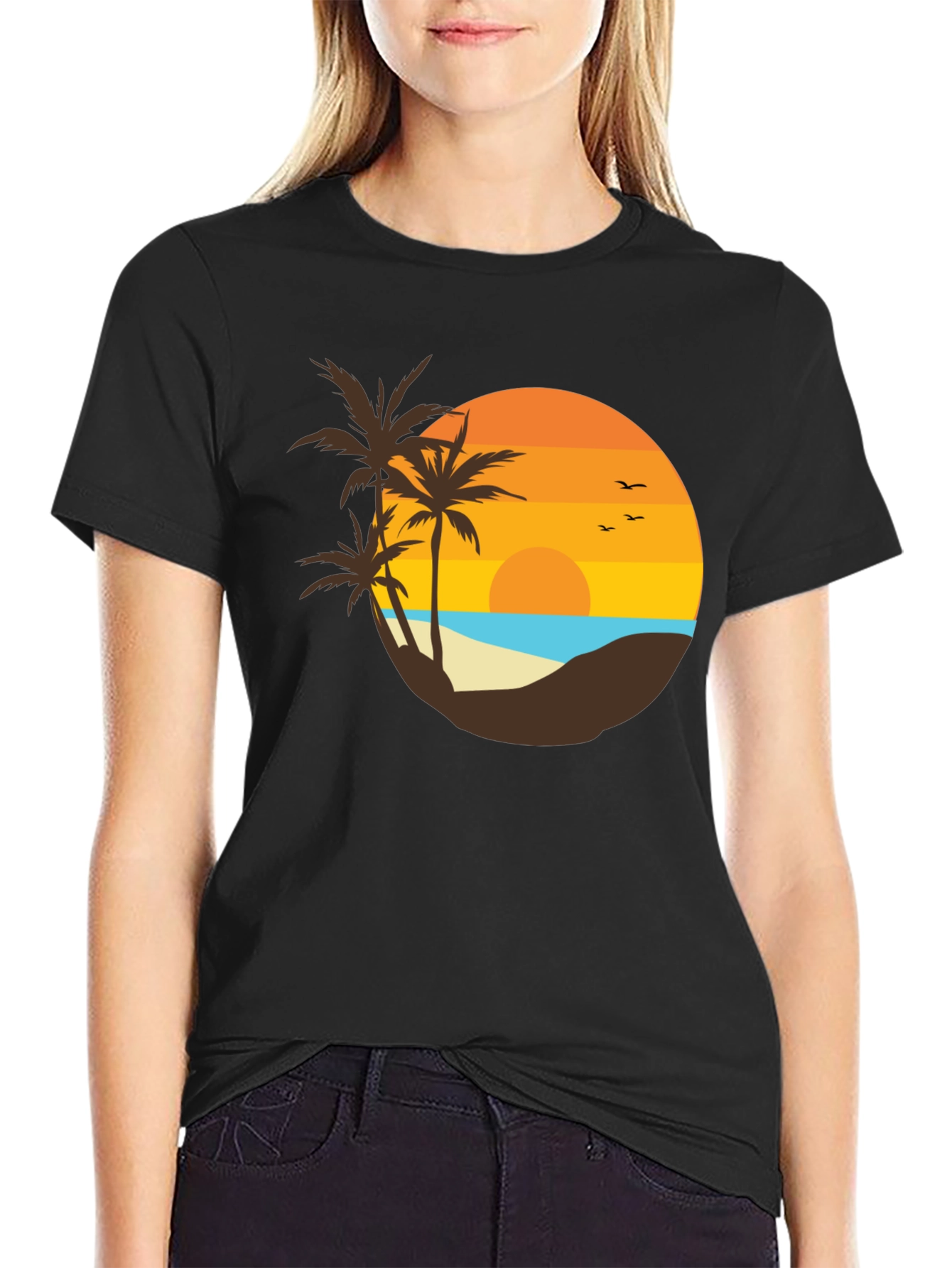 Sunset Beach Graphic Tee - Tropical Palm Design