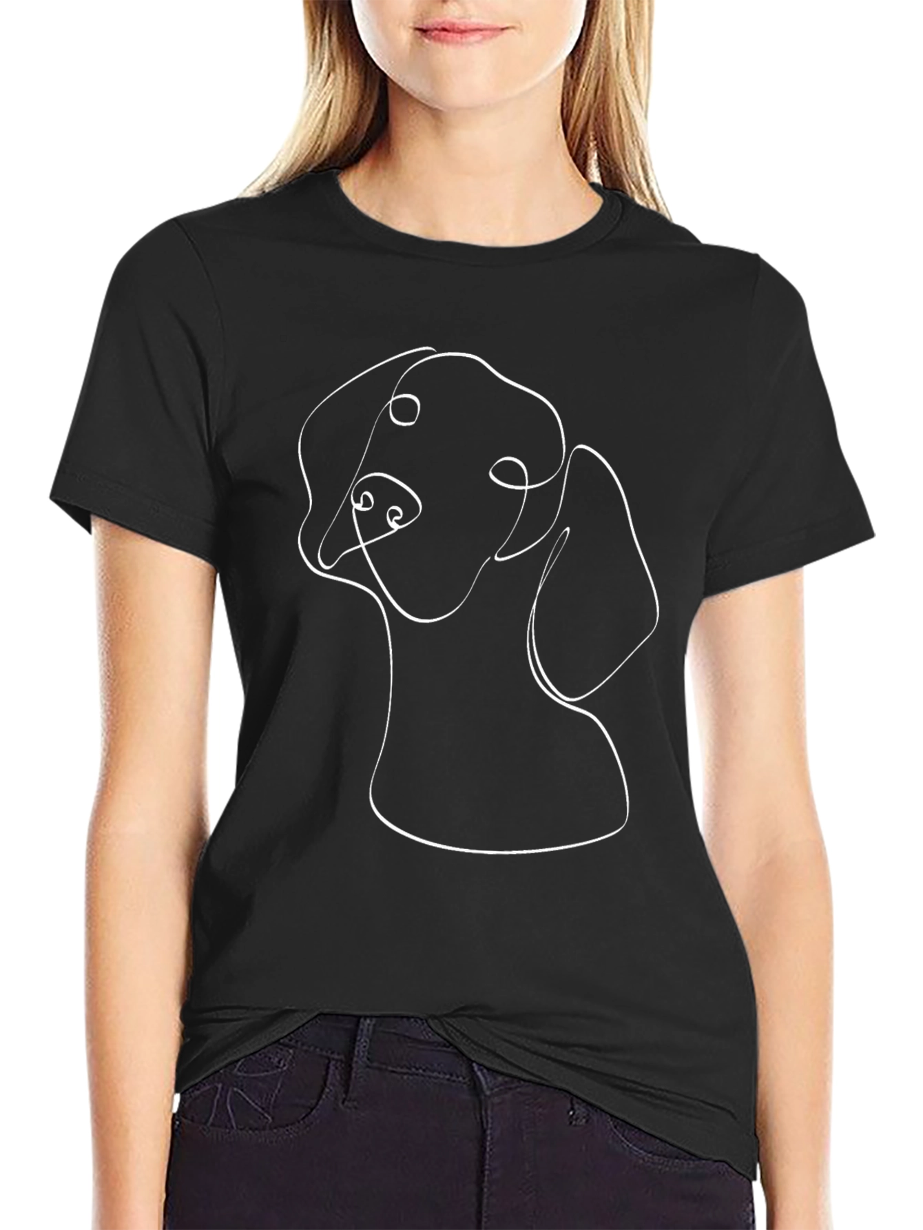 Minimalist Dog Line Art Black T-Shirt
