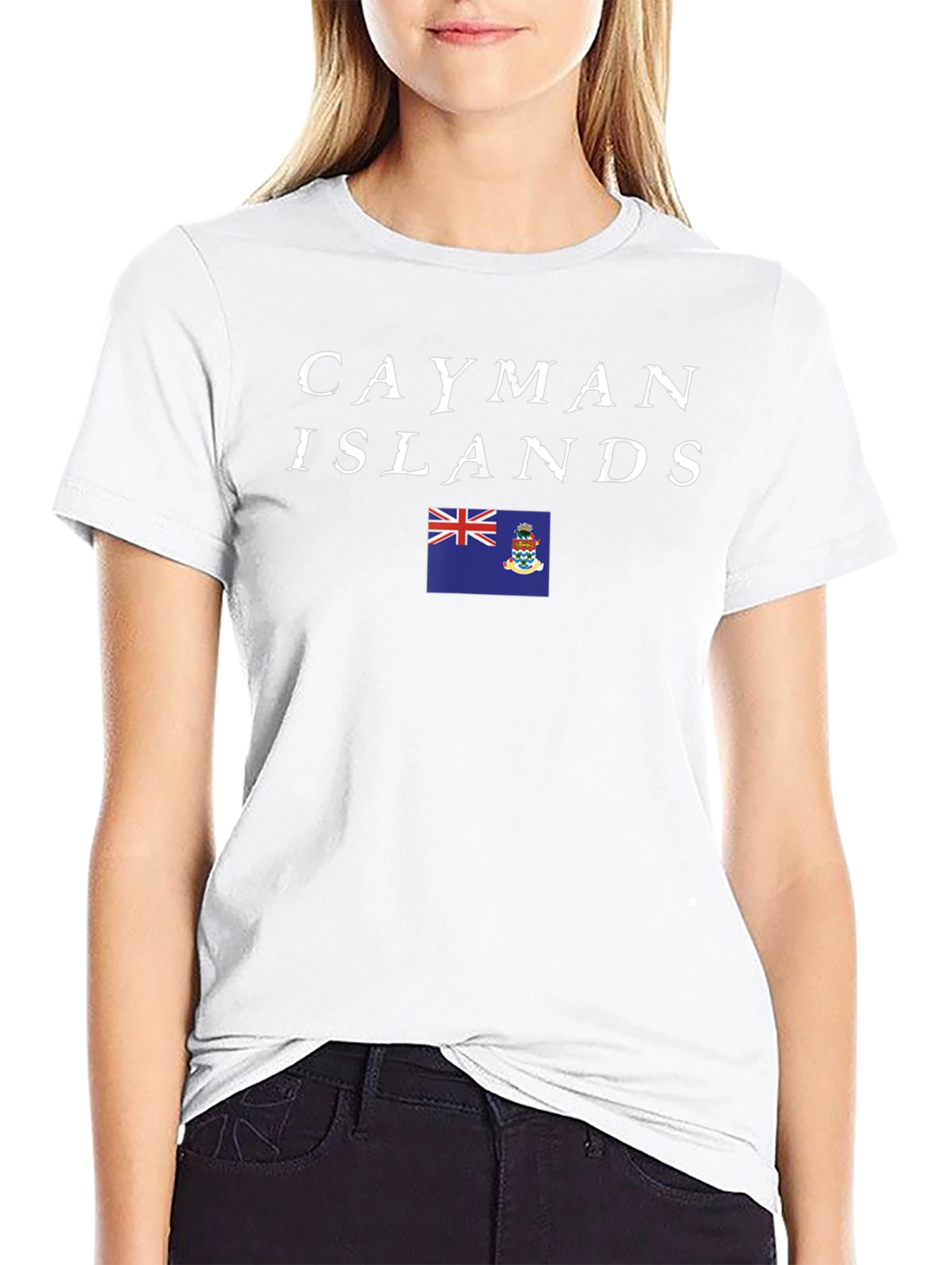Cayman Islands Flag T-Shirt Black Cotton